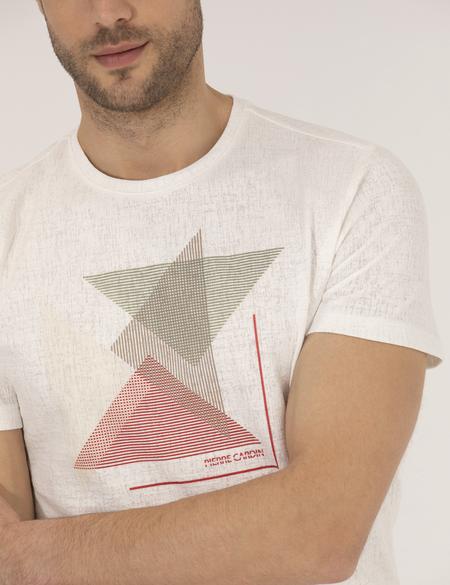 Kırmızı Slim Fit Baskılı Bisiklet Yaka Tişört - 50264854044