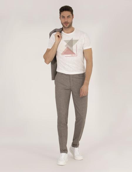 Kırmızı Slim Fit Baskılı Bisiklet Yaka Tişört - 50264854044