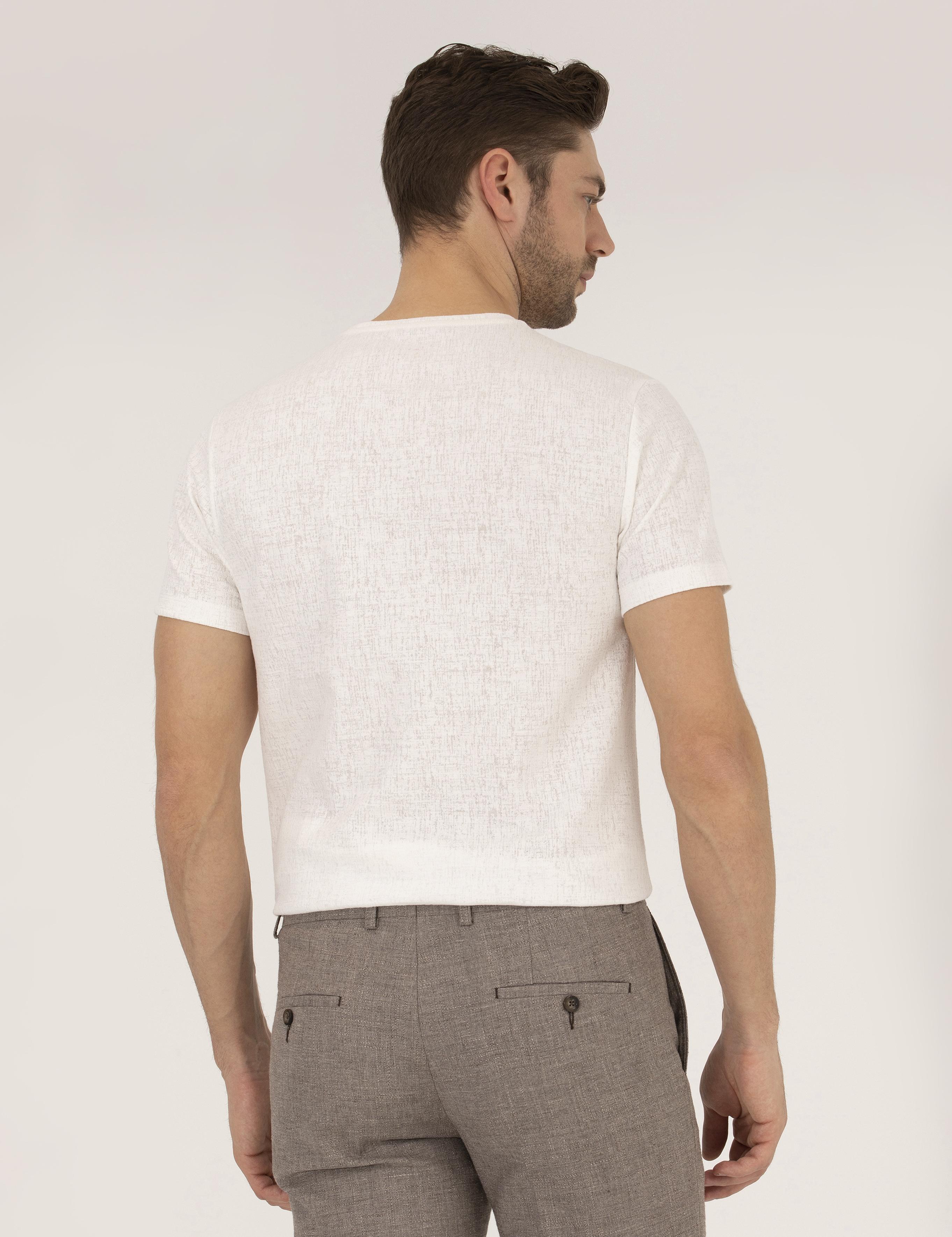 Kırmızı Slim Fit Baskılı Bisiklet Yaka Tişört