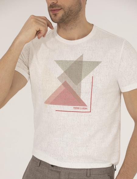 Kırmızı Slim Fit Baskılı Bisiklet Yaka Tişört - 50264854044