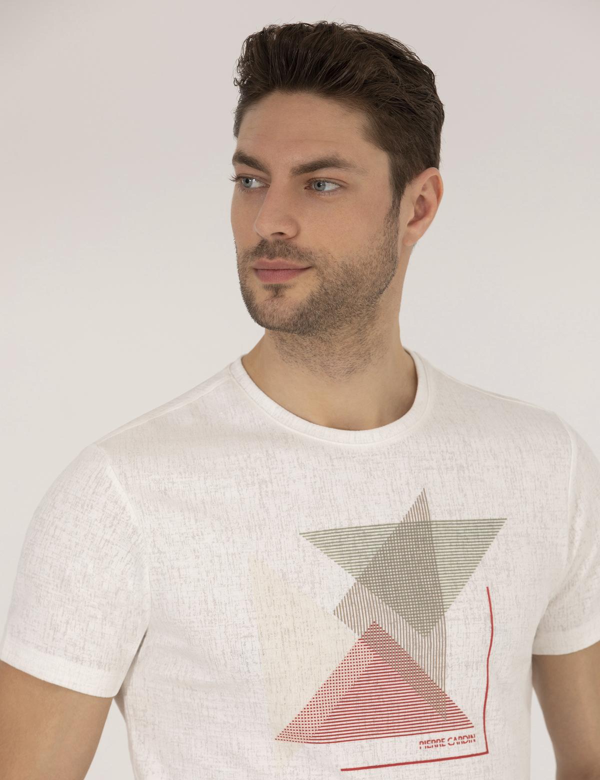 Kırmızı Slim Fit Baskılı Bisiklet Yaka Tişört - 50264854044