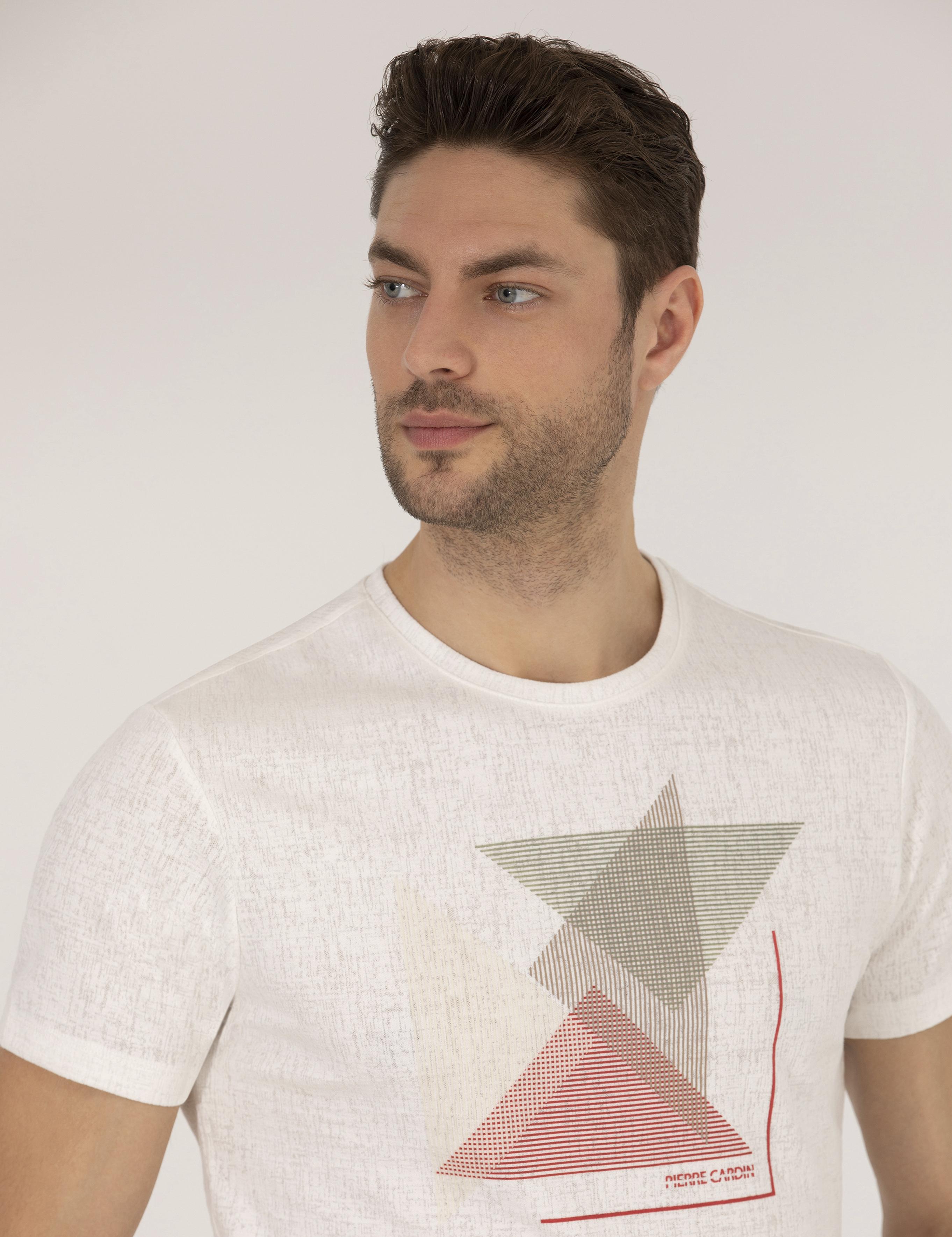 Kırmızı Slim Fit Baskılı Bisiklet Yaka Tişört