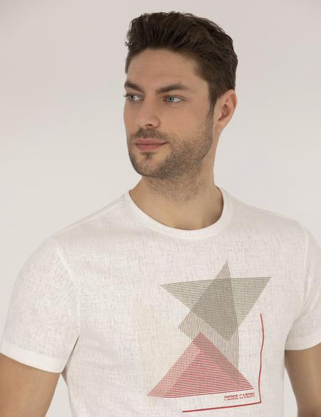 Kırmızı Slim Fit Baskılı Bisiklet Yaka Tişört - 50264854044