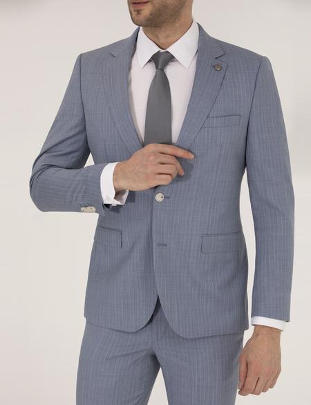 Mavi Çizgili Ekstra Slim Fit Yün Takım Elbise - 50264967005