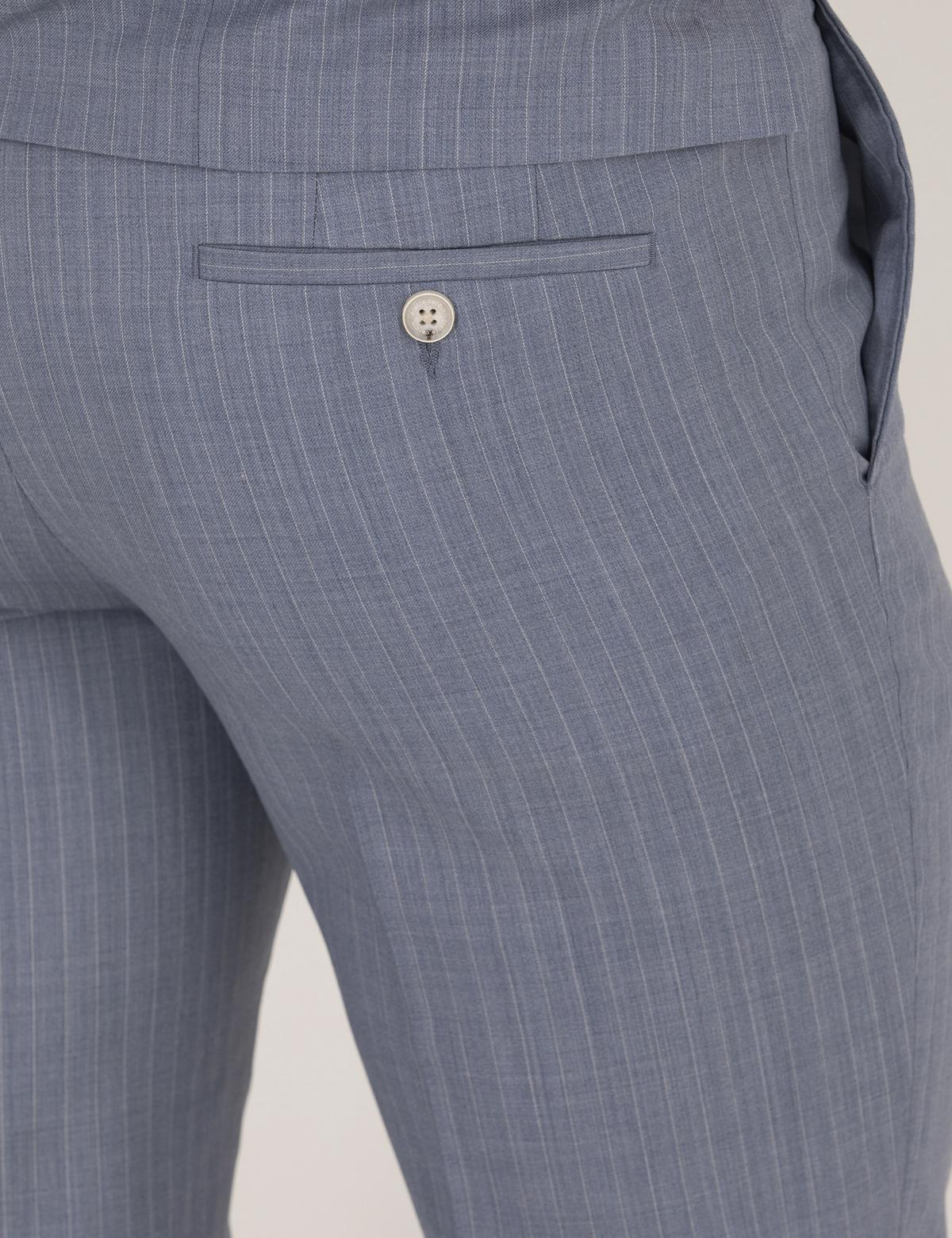 Mavi Çizgili Ekstra Slim Fit Yün Takım Elbise - 50264967005