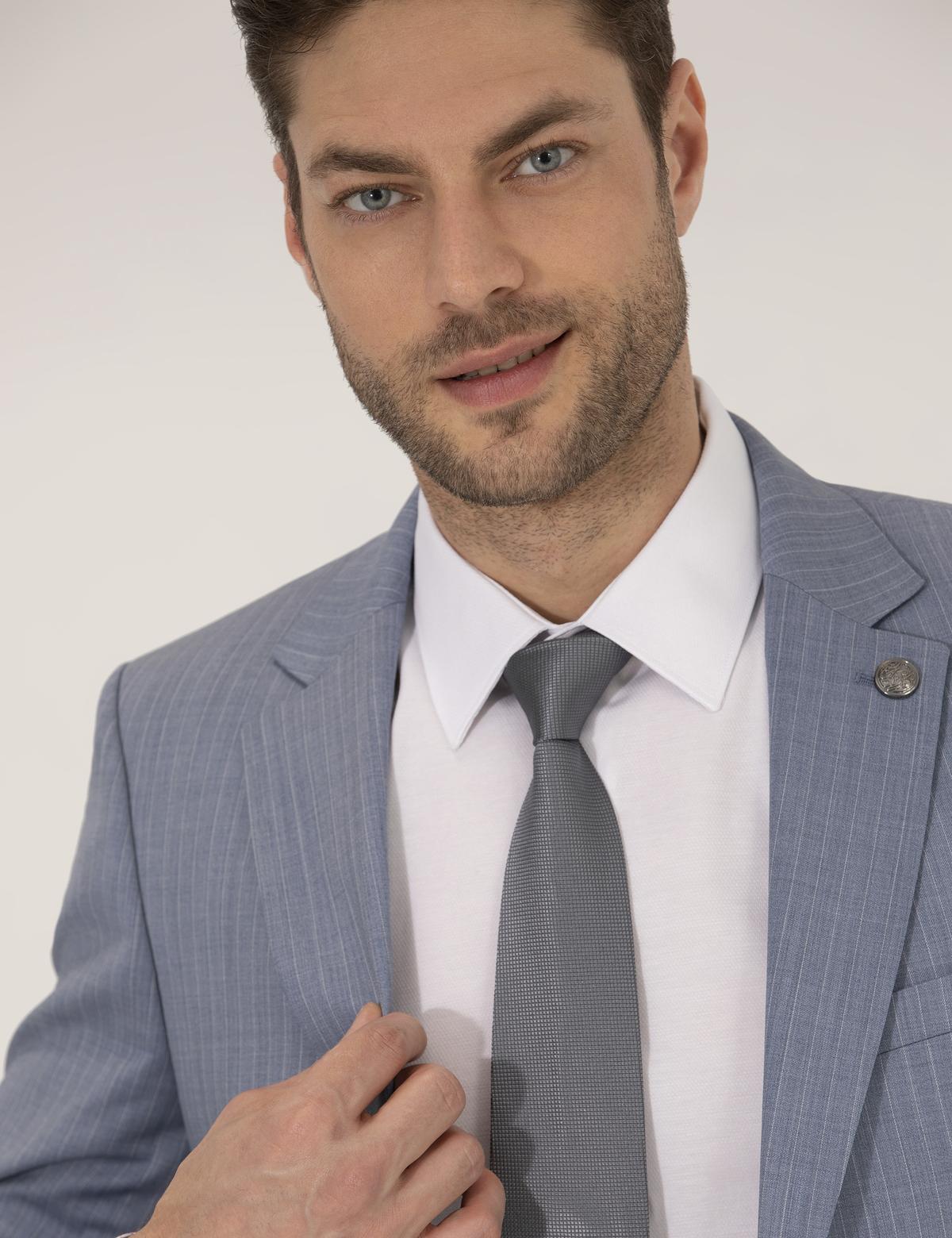 Mavi Çizgili Ekstra Slim Fit Yün Takım Elbise - 50264967005