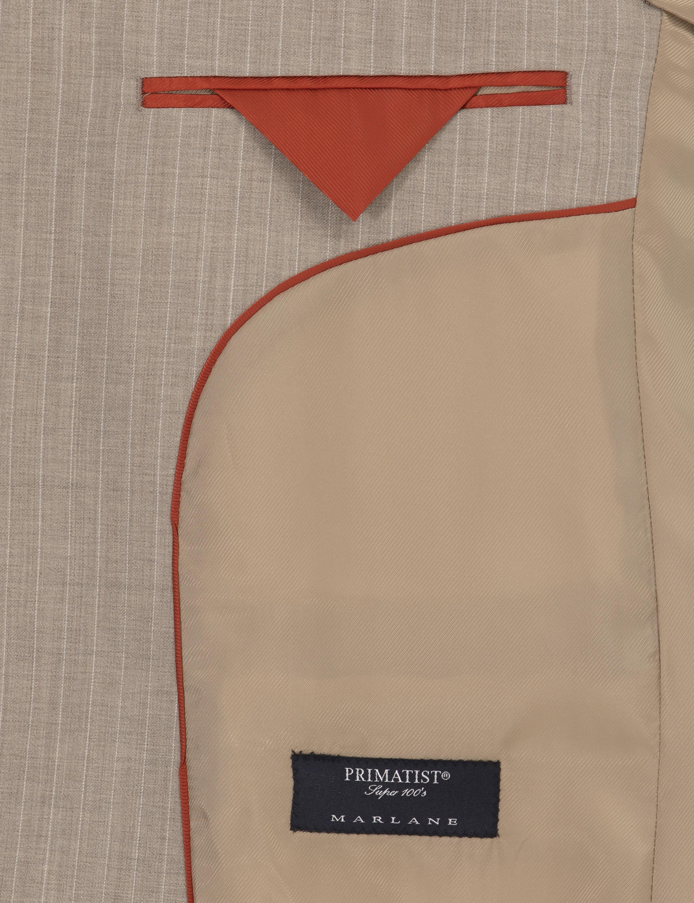 Bej Çizgili Ekstra Slim Fit Yün Takım Elbise