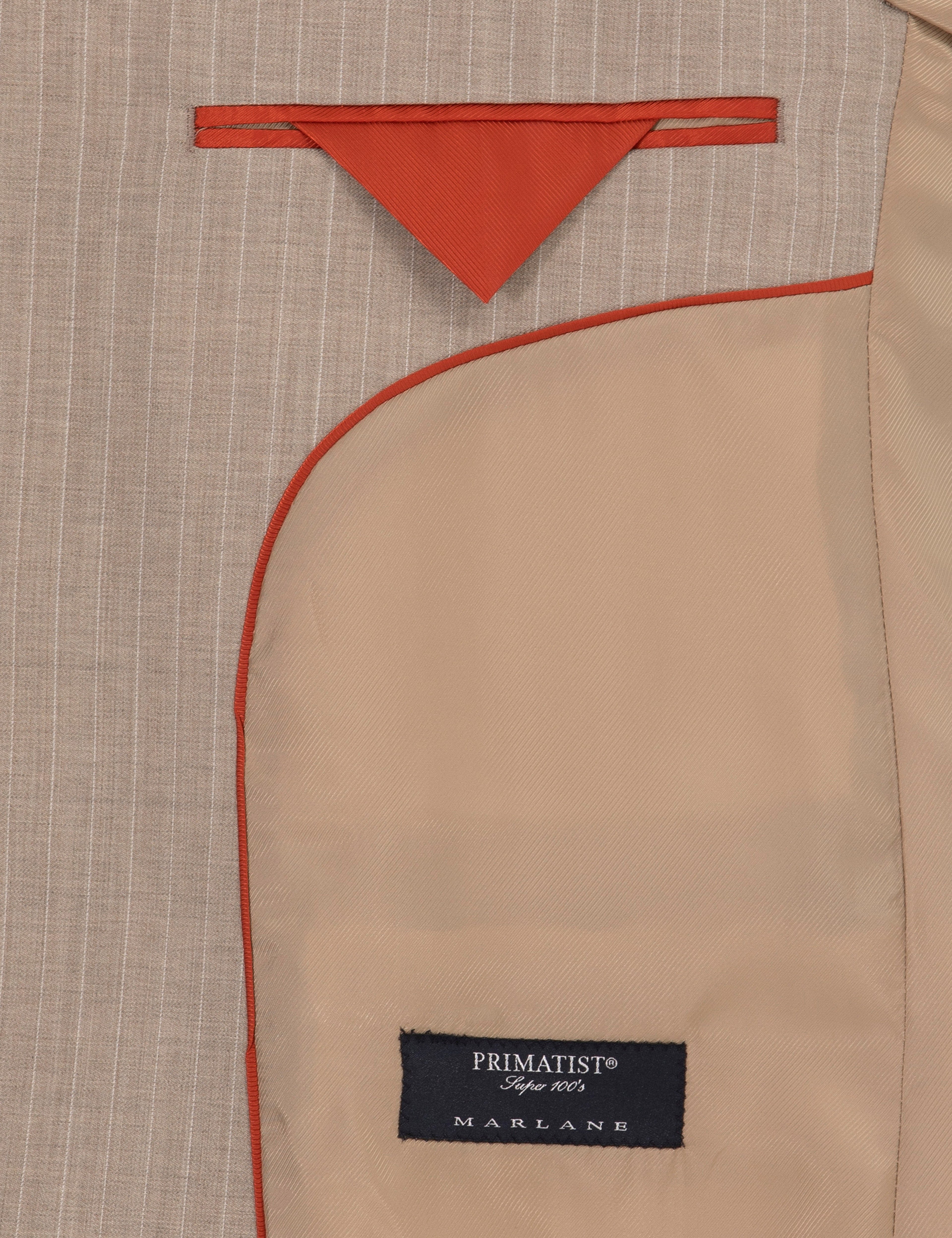 Bej Çizgili Ekstra Slim Fit Yün Takım Elbise - Image 7