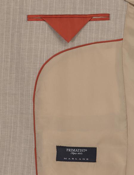 Bej Çizgili Ekstra Slim Fit Yün Takım Elbise - 50264967044