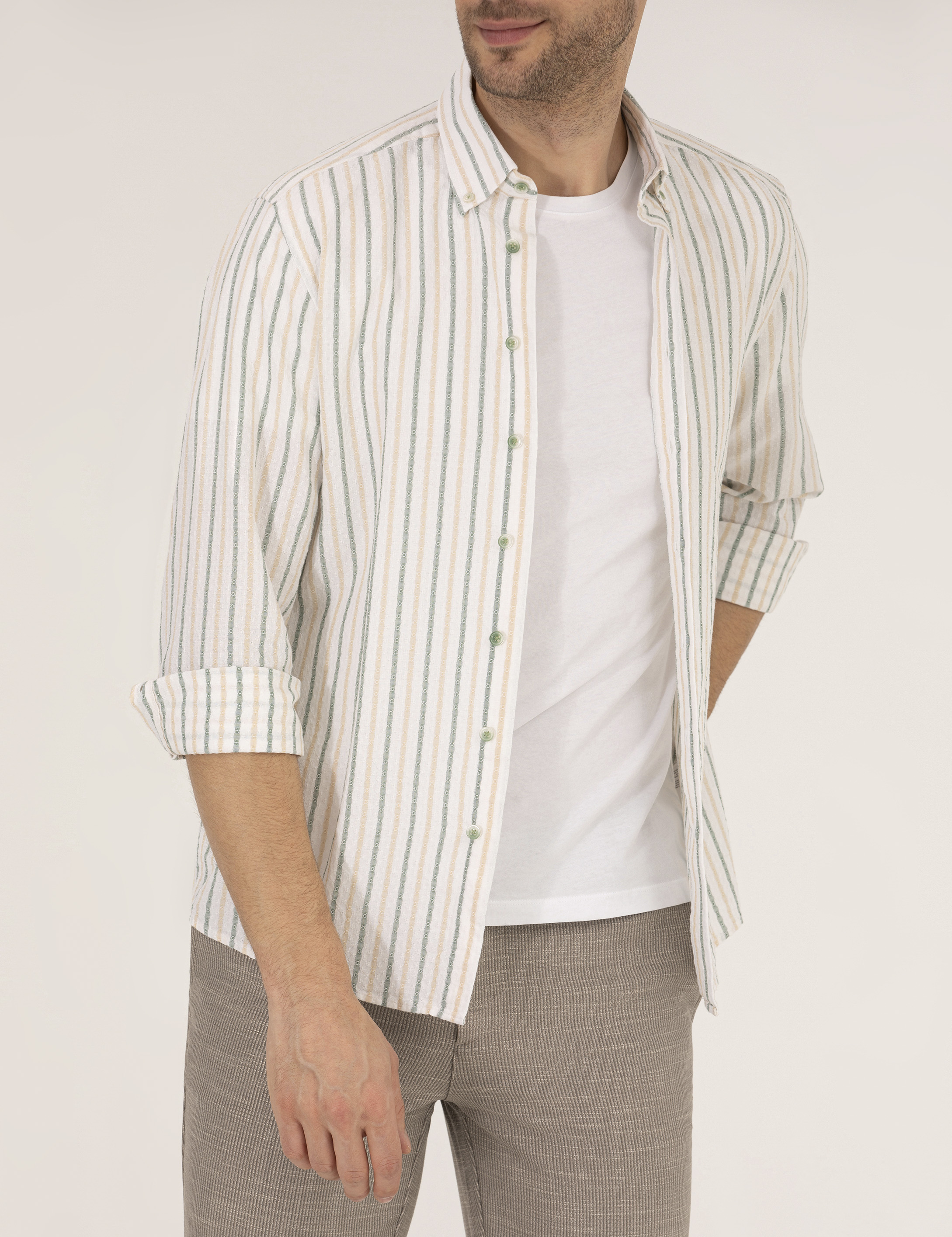 Haki Regular Fit Uzun Kollu Gömlek - Image 6