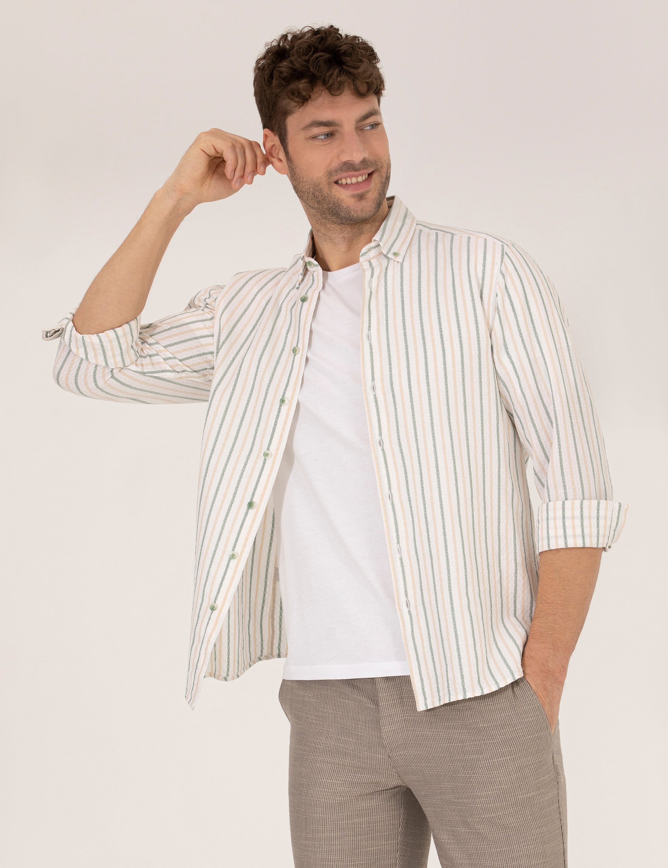 Haki Regular Fit Uzun Kollu Gömlek - Image 1
