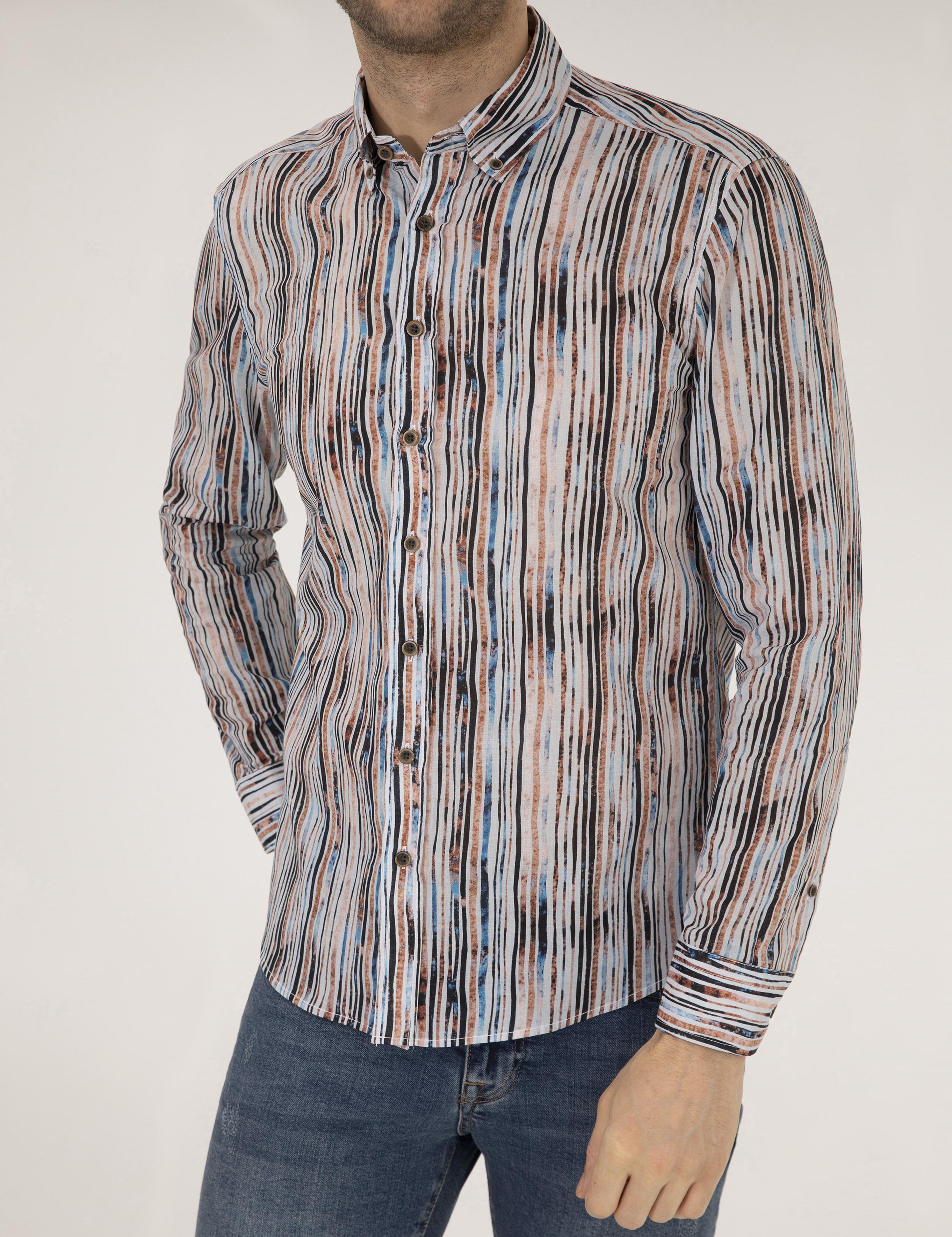 Lacivert Slim Fit Uzun Kollu Gömlek