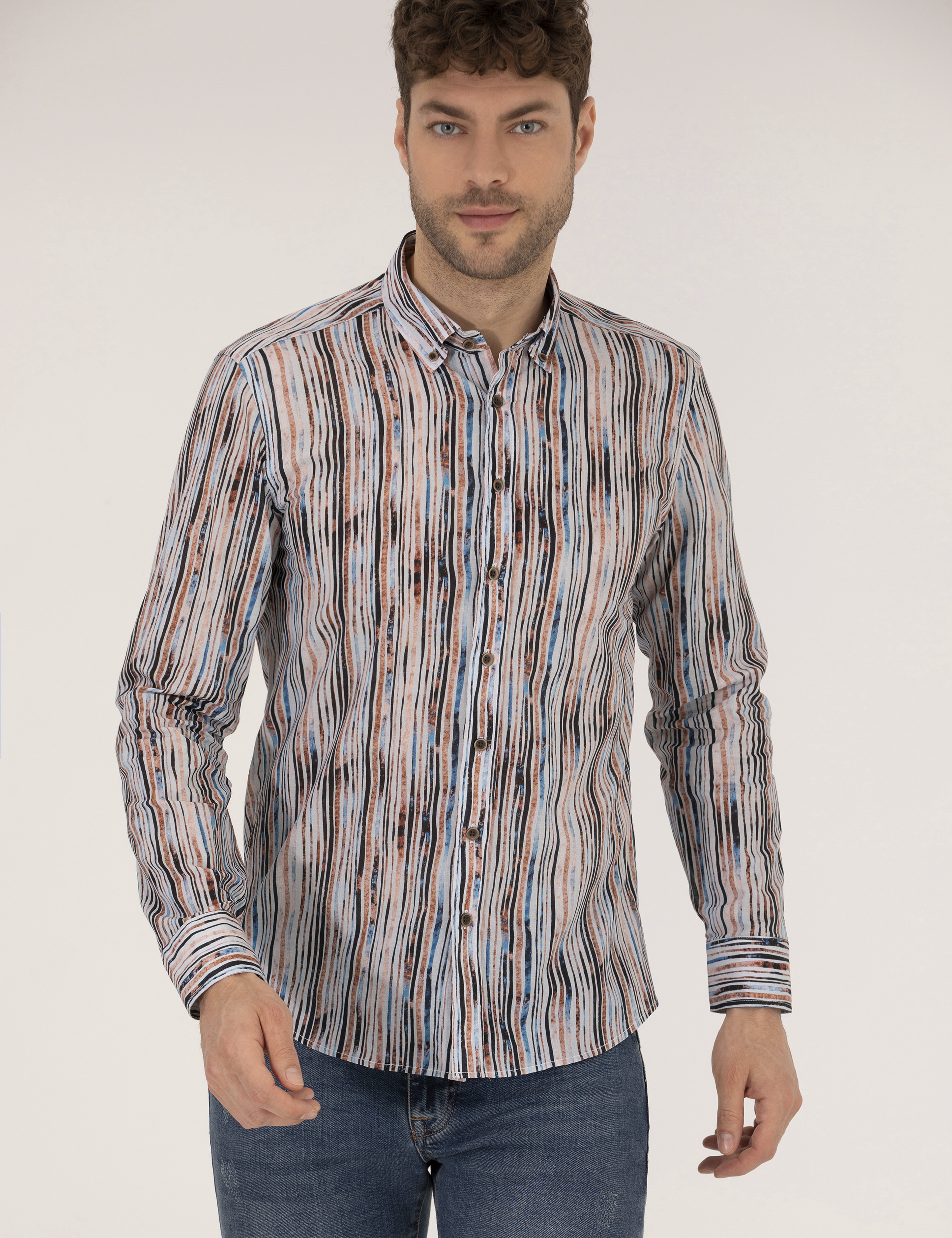 Lacivert Slim Fit Uzun Kollu Gömlek - Image 2