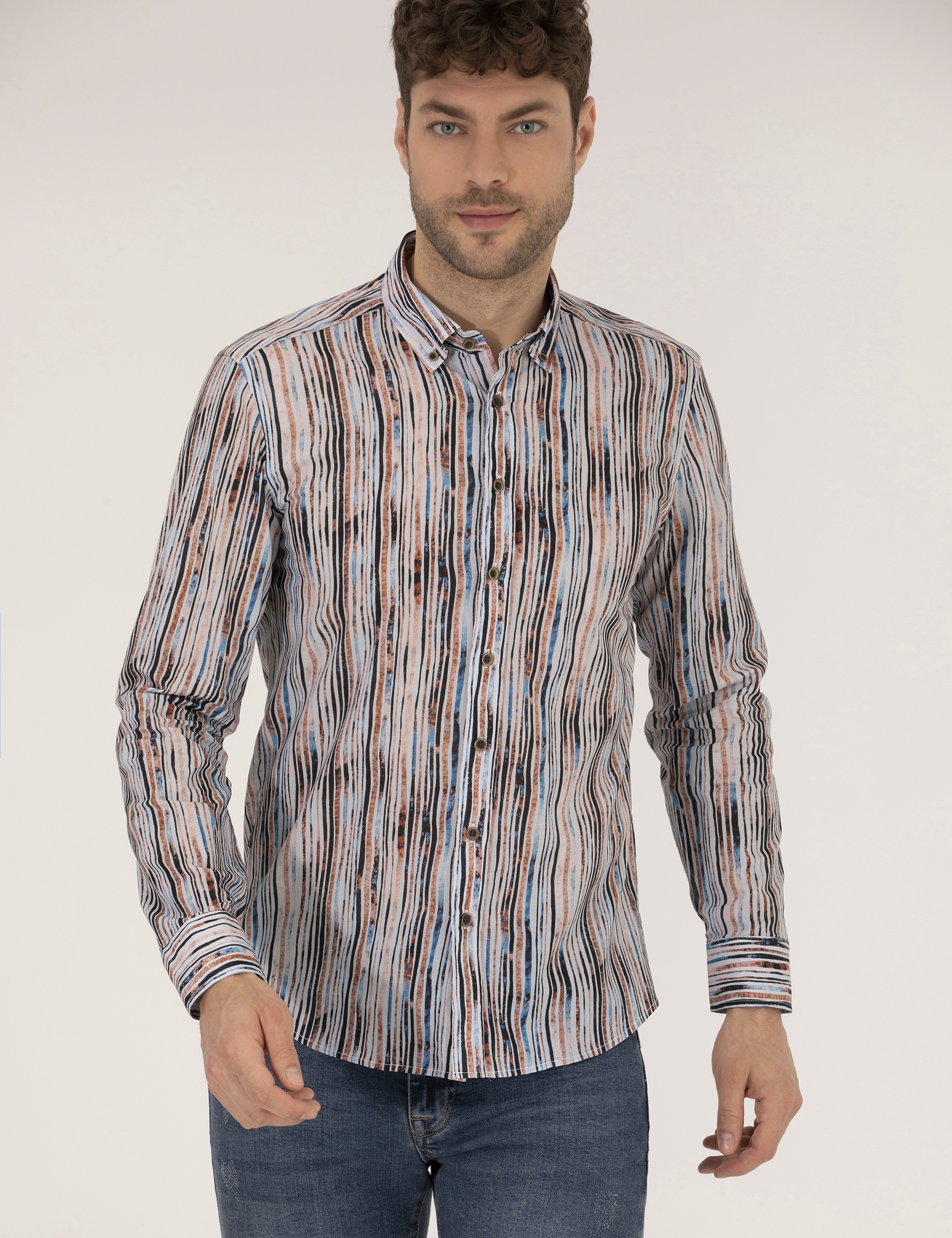Lacivert Slim Fit Uzun Kollu Gömlek