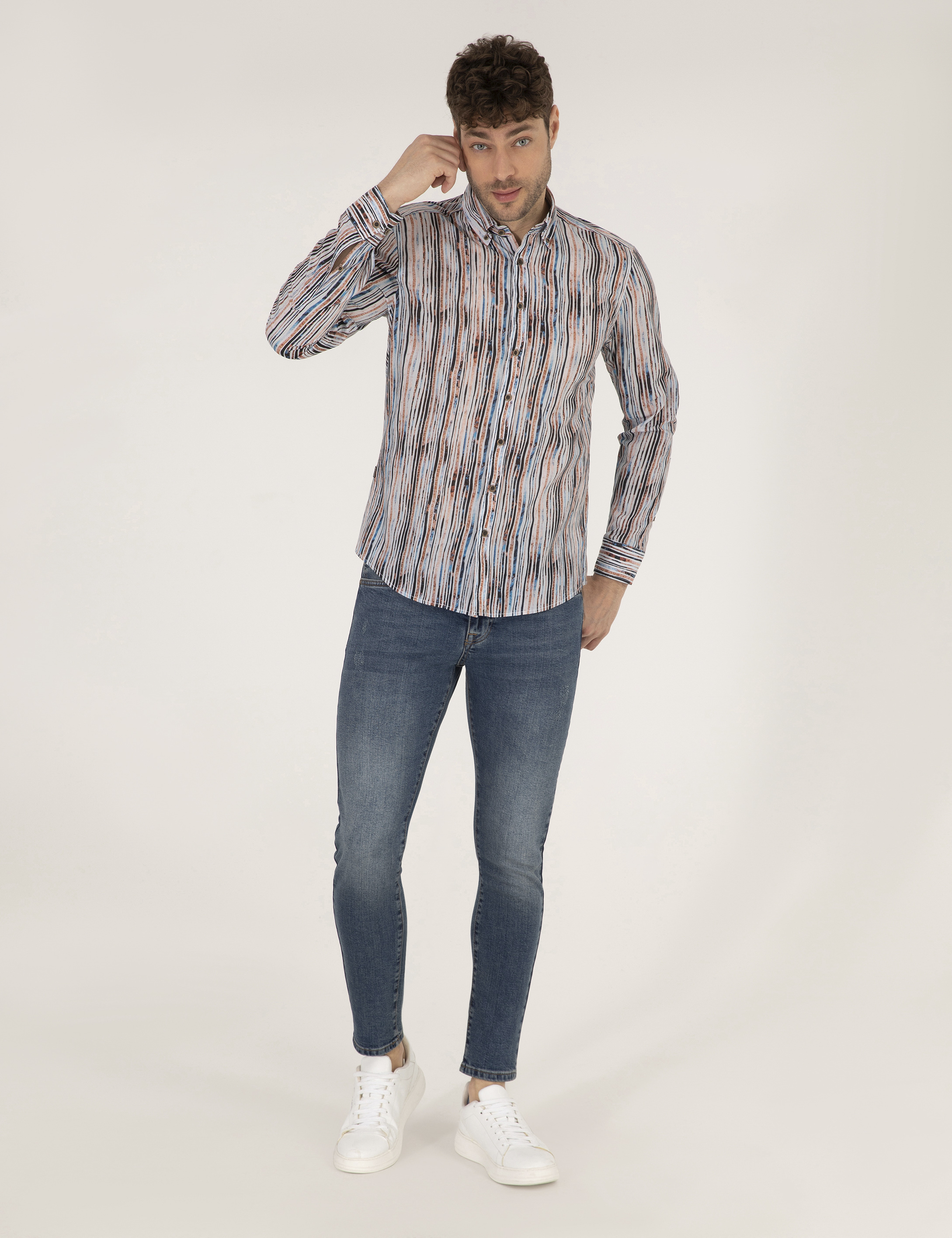 Pierre Cardin Lacivert Slim Fit Uzun Kollu Gömlek görsel 4