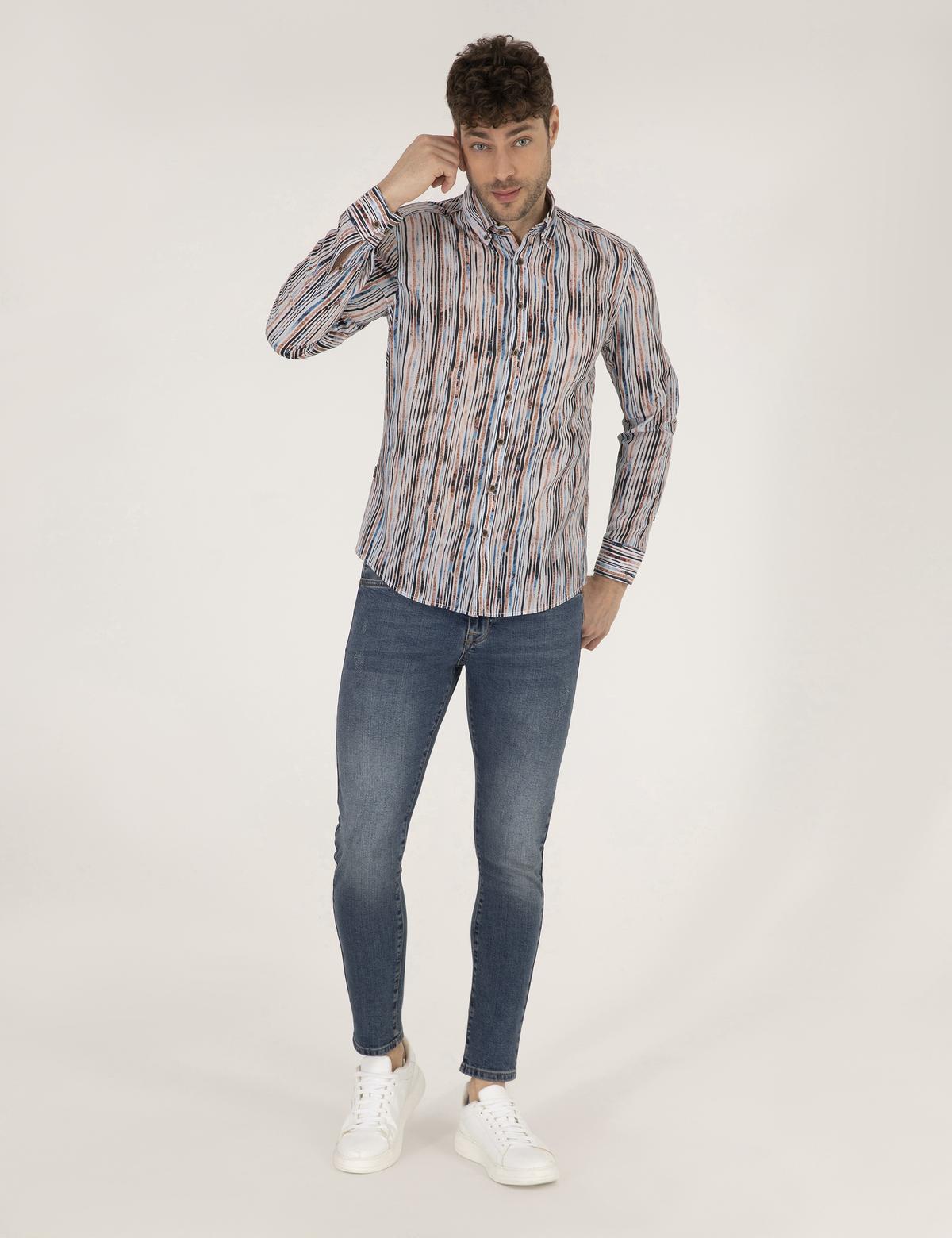 Lacivert Slim Fit Uzun Kollu Gömlek - 50266593025