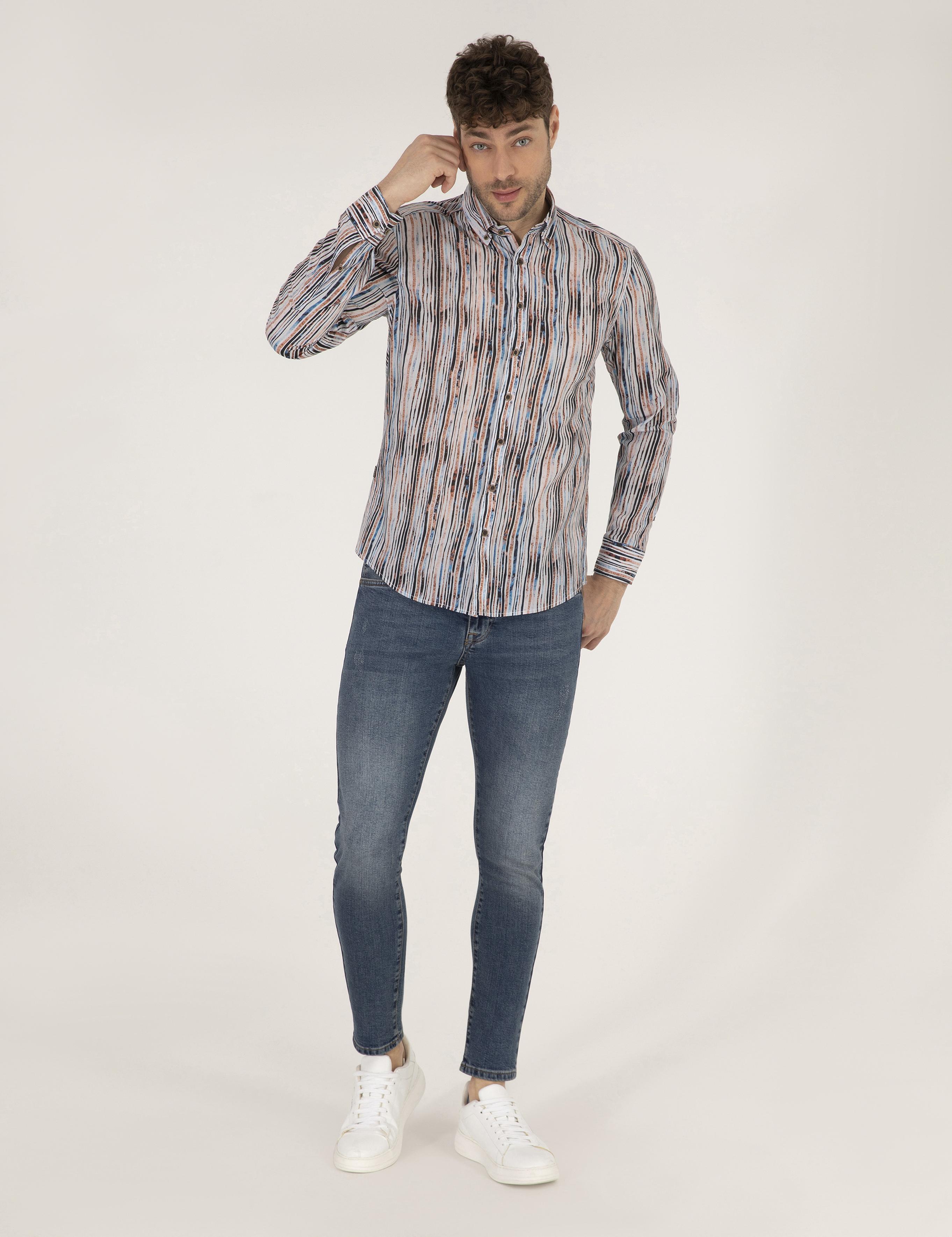 Lacivert Slim Fit Uzun Kollu Gömlek