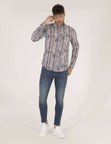 Lacivert Slim Fit Uzun Kollu Gömlek