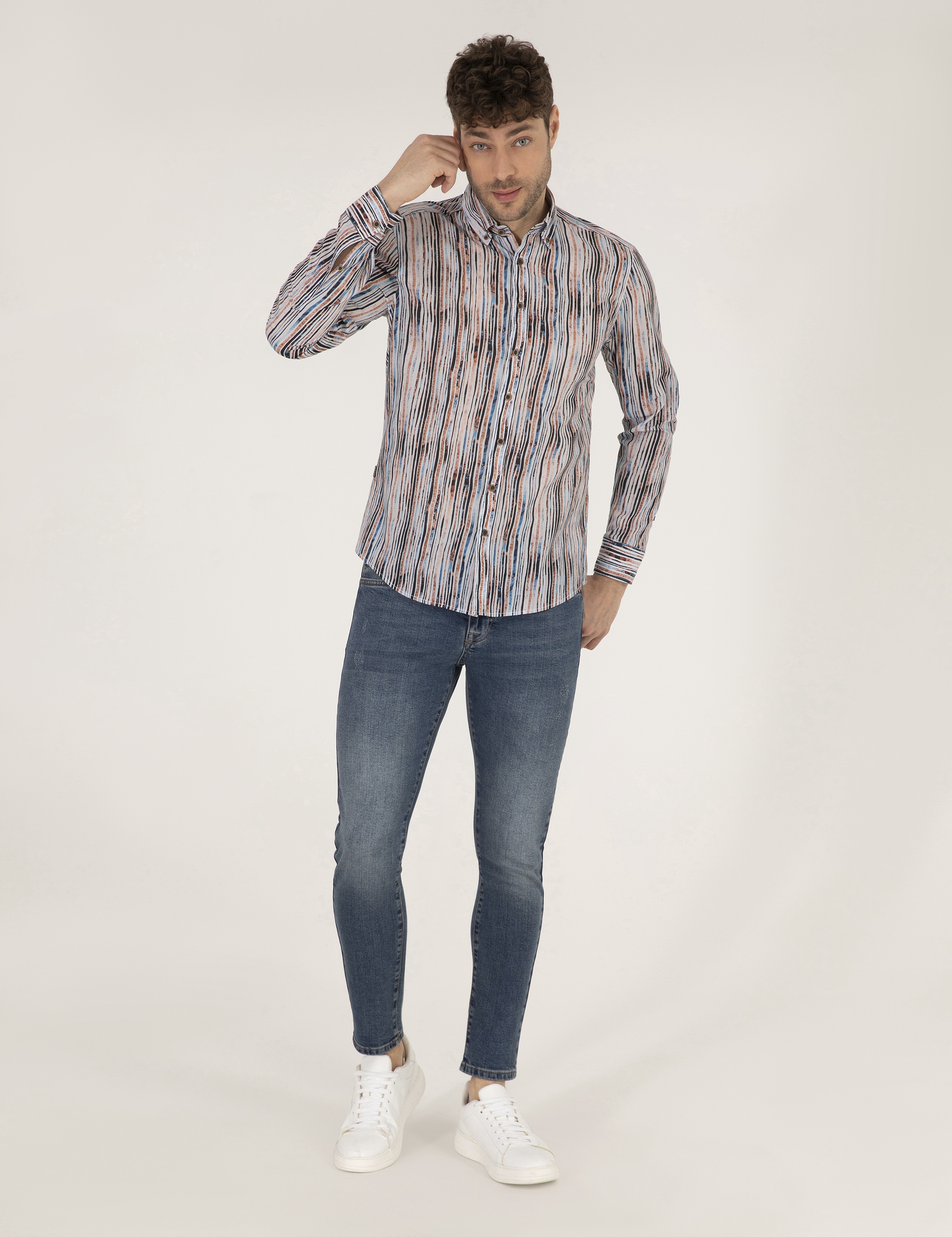 Lacivert Slim Fit Uzun Kollu Gömlek - Image 4