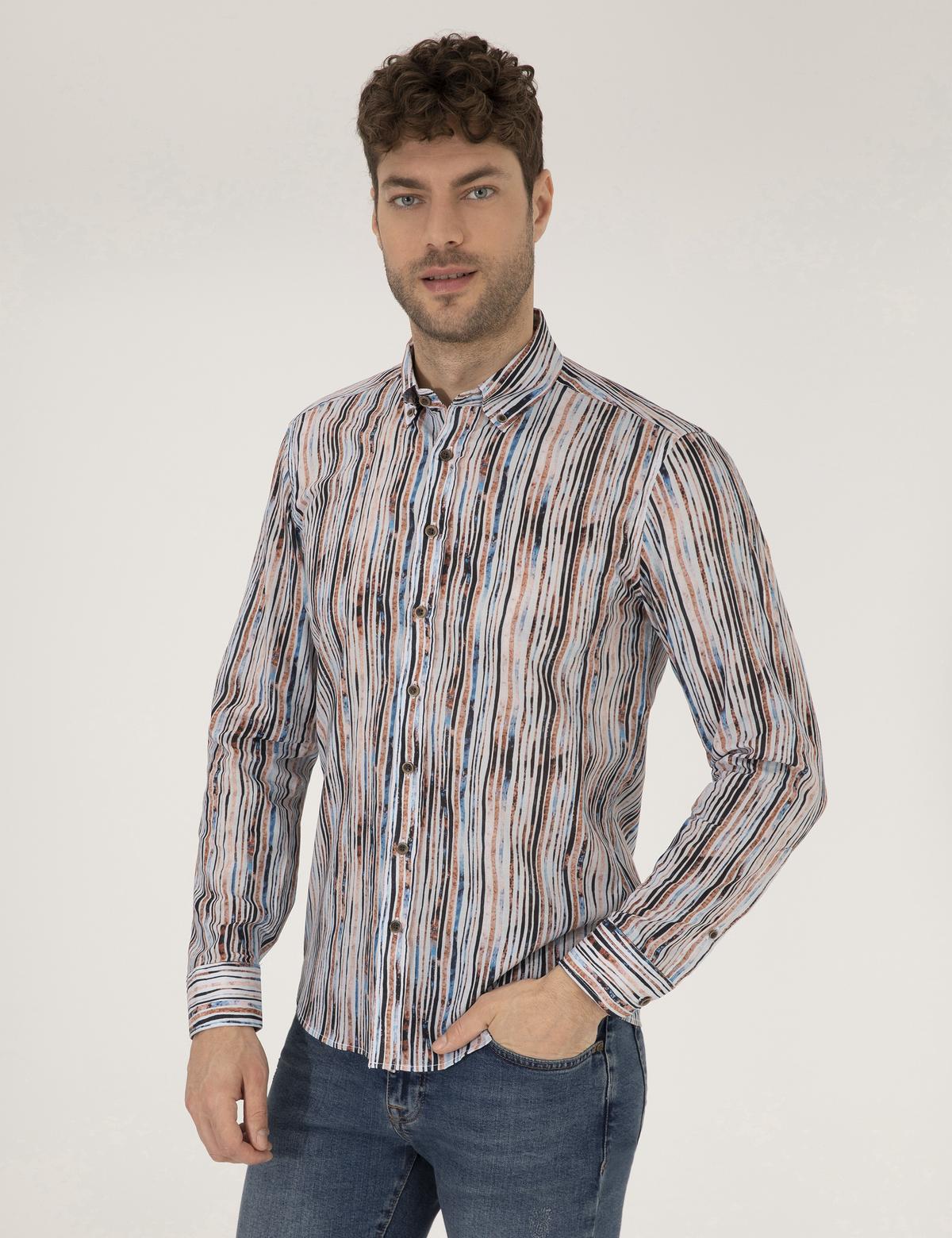 Lacivert Slim Fit Uzun Kollu Gömlek