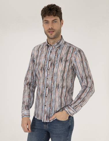 Lacivert Slim Fit Uzun Kollu Gömlek