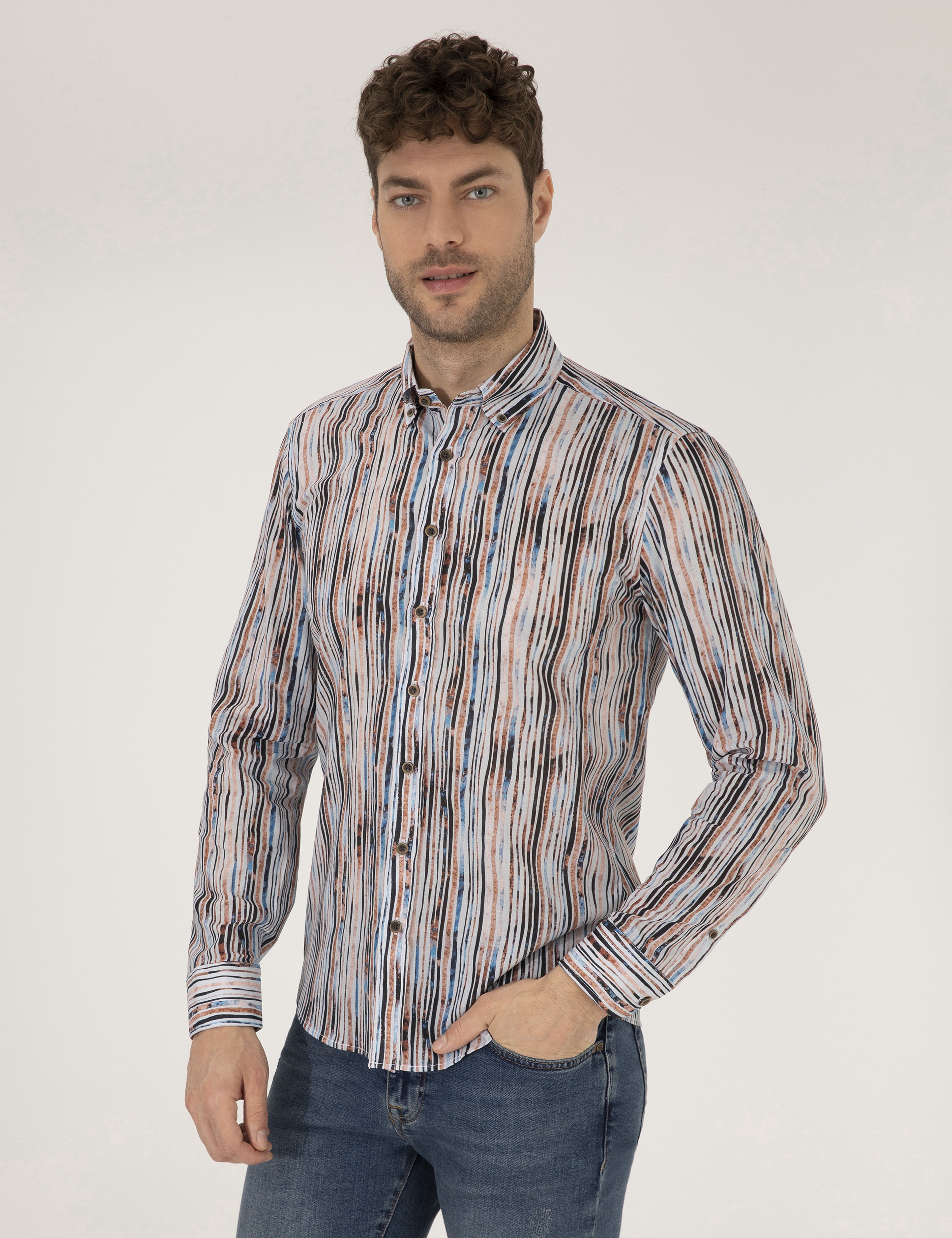 Lacivert Slim Fit Uzun Kollu Gömlek - Image 1