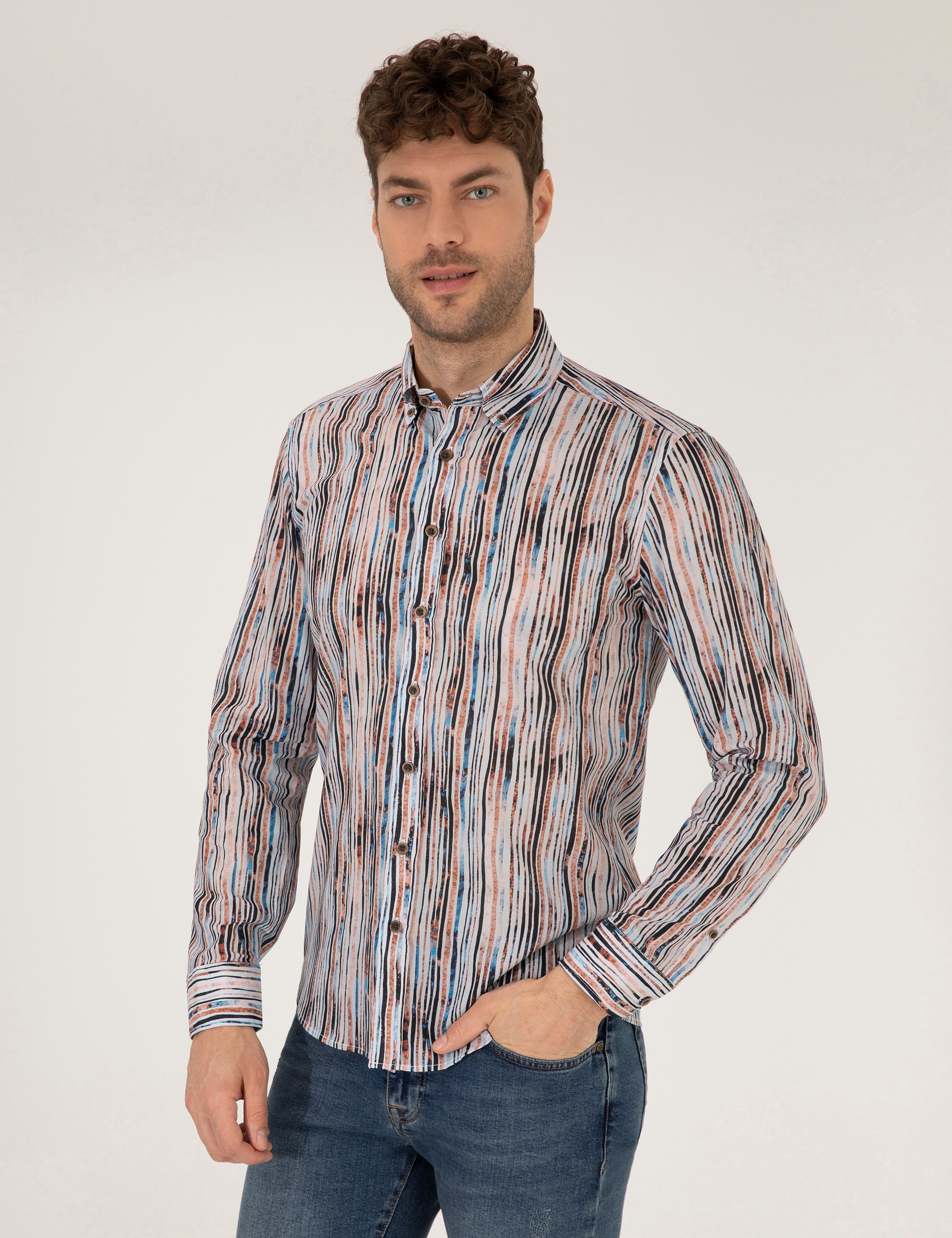 Lacivert Slim Fit Uzun Kollu Gömlek