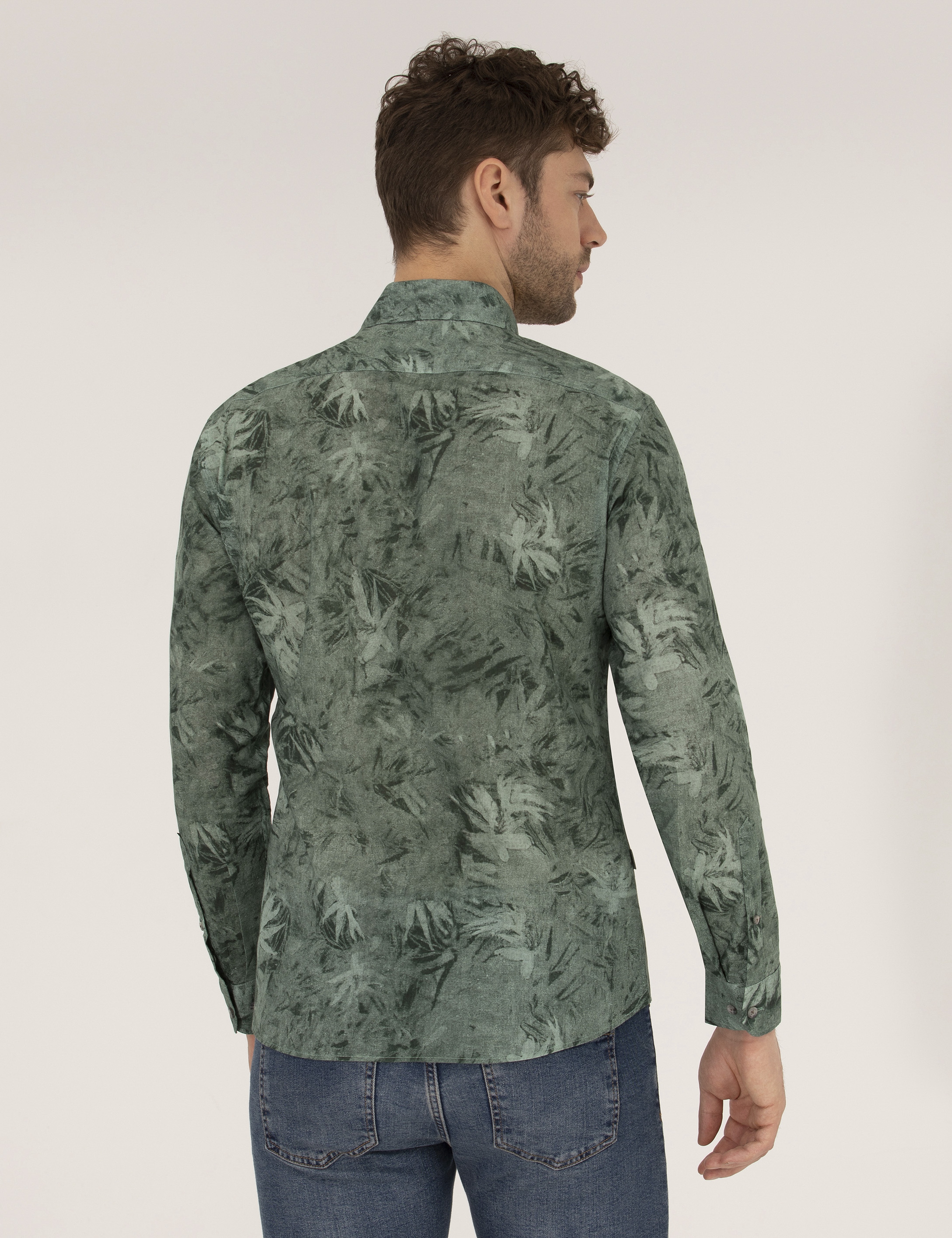 Haki Slim Fit Uzun Kollu Gömlek