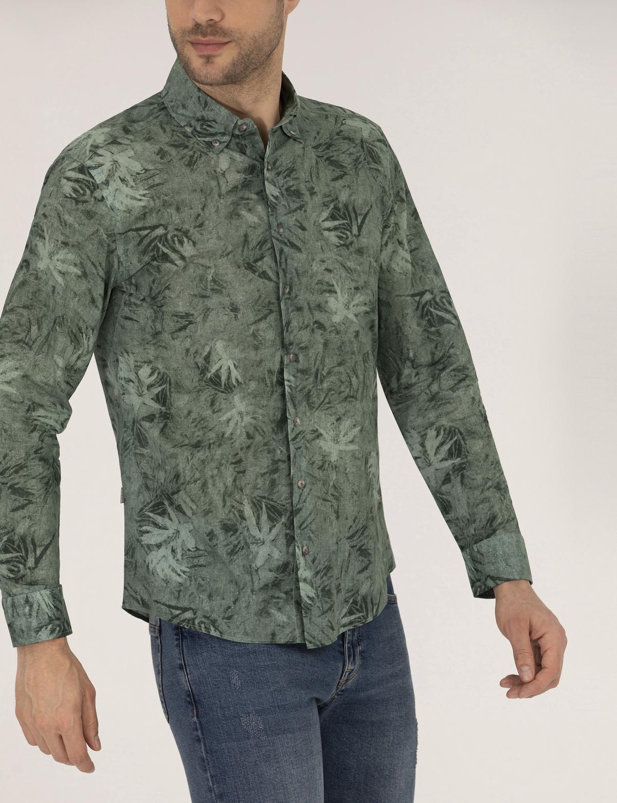 Haki Slim Fit Uzun Kollu Gömlek - 50266603024