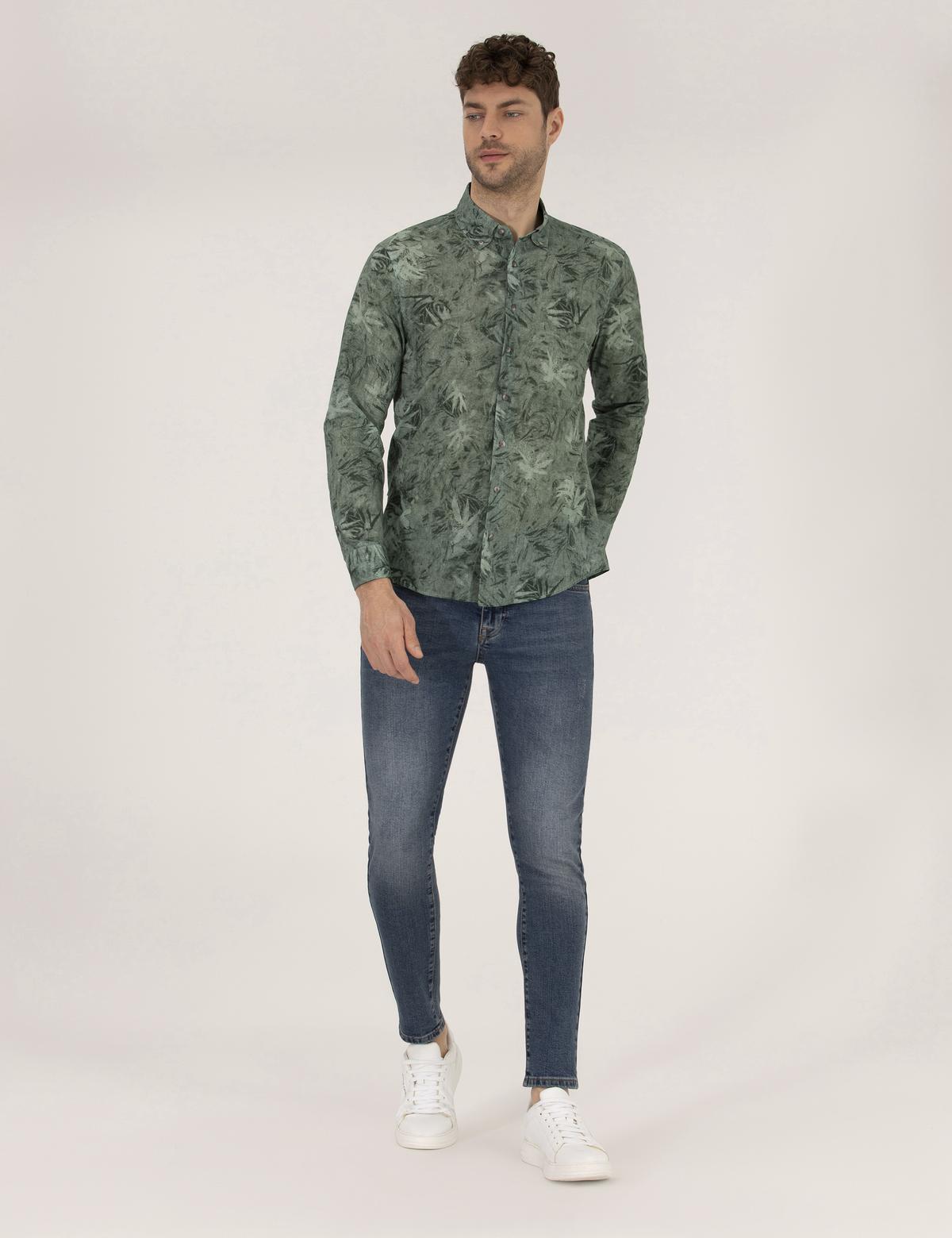 Haki Slim Fit Uzun Kollu Gömlek - 50266603024