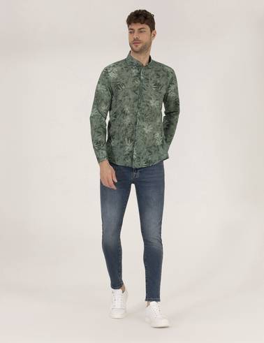 Haki Slim Fit Uzun Kollu Gömlek