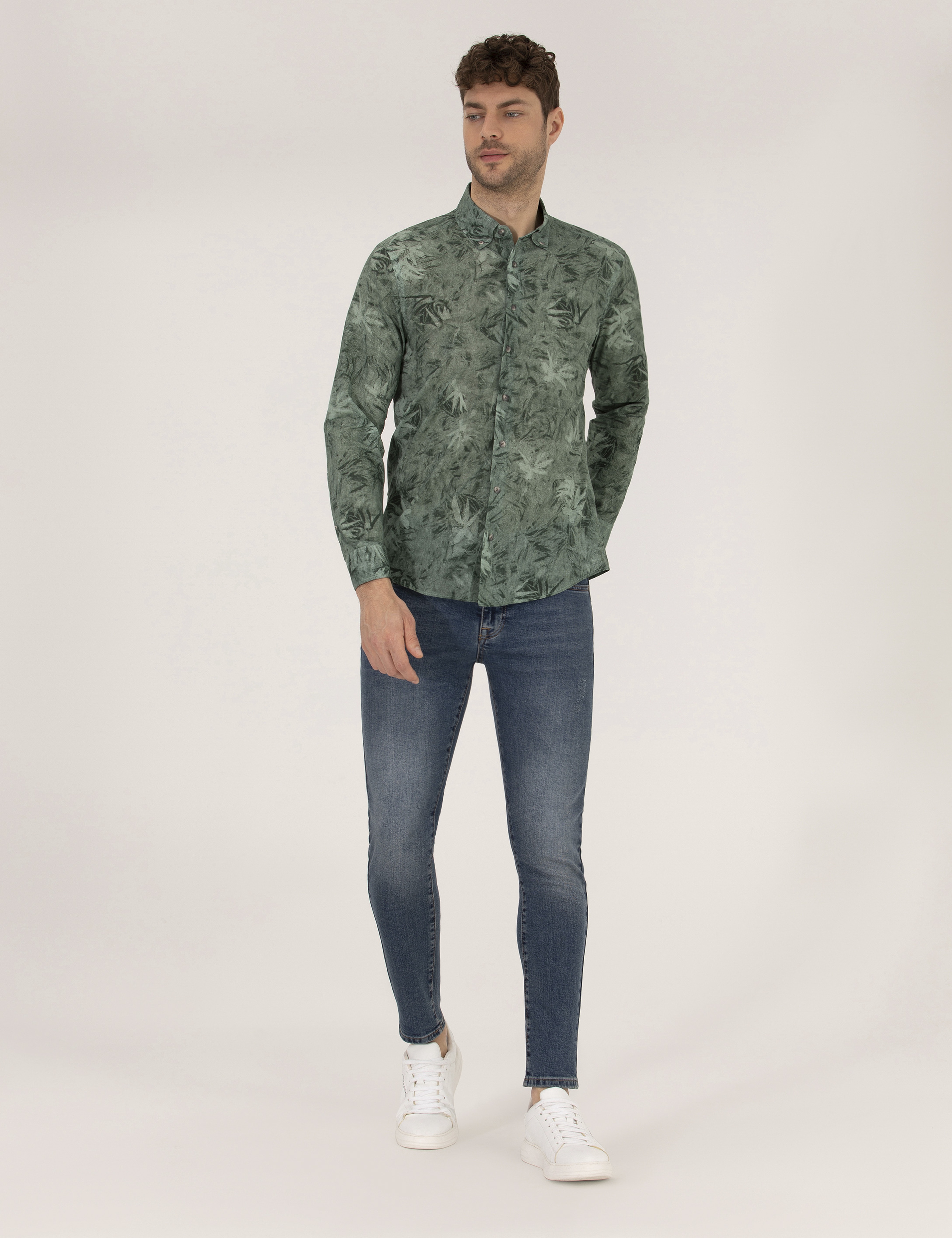 Haki Slim Fit Uzun Kollu Gömlek