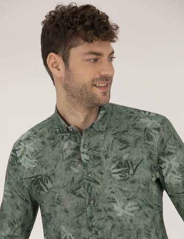 Haki Slim Fit Uzun Kollu Gömlek