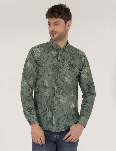 Haki Slim Fit Uzun Kollu Gömlek