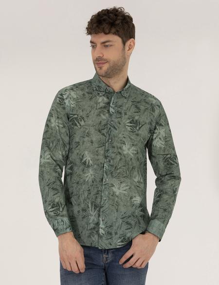 Haki Slim Fit Uzun Kollu Gömlek - 50266603024