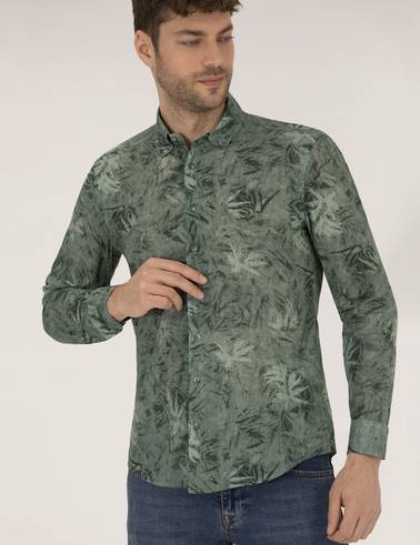Haki Slim Fit Uzun Kollu Gömlek