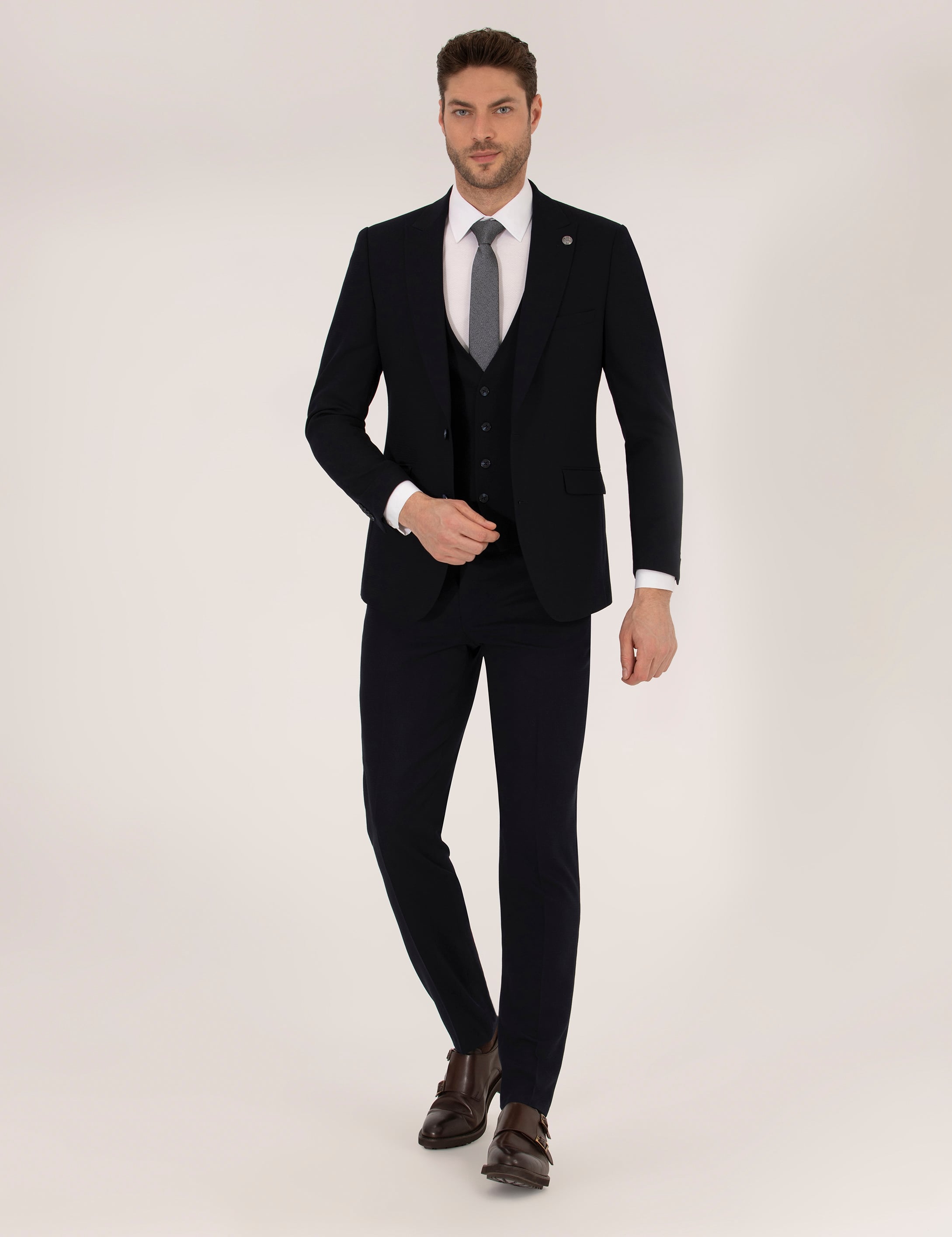 Lacivert Yelekli Ex. Slim Fit Takım Elbise - Image 1