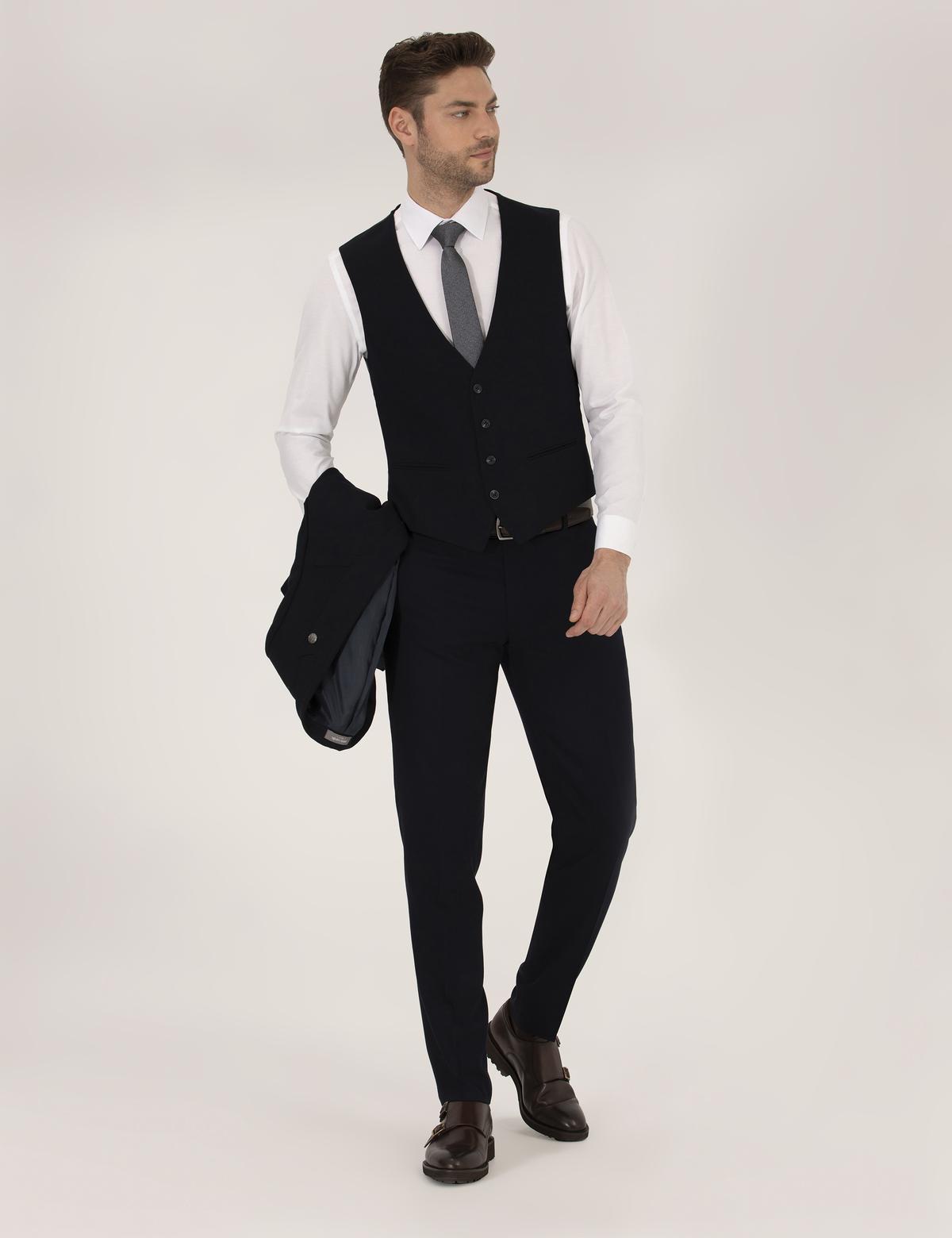 Lacivert Yelekli Ex. Slim Fit Takım Elbise - 50268603047