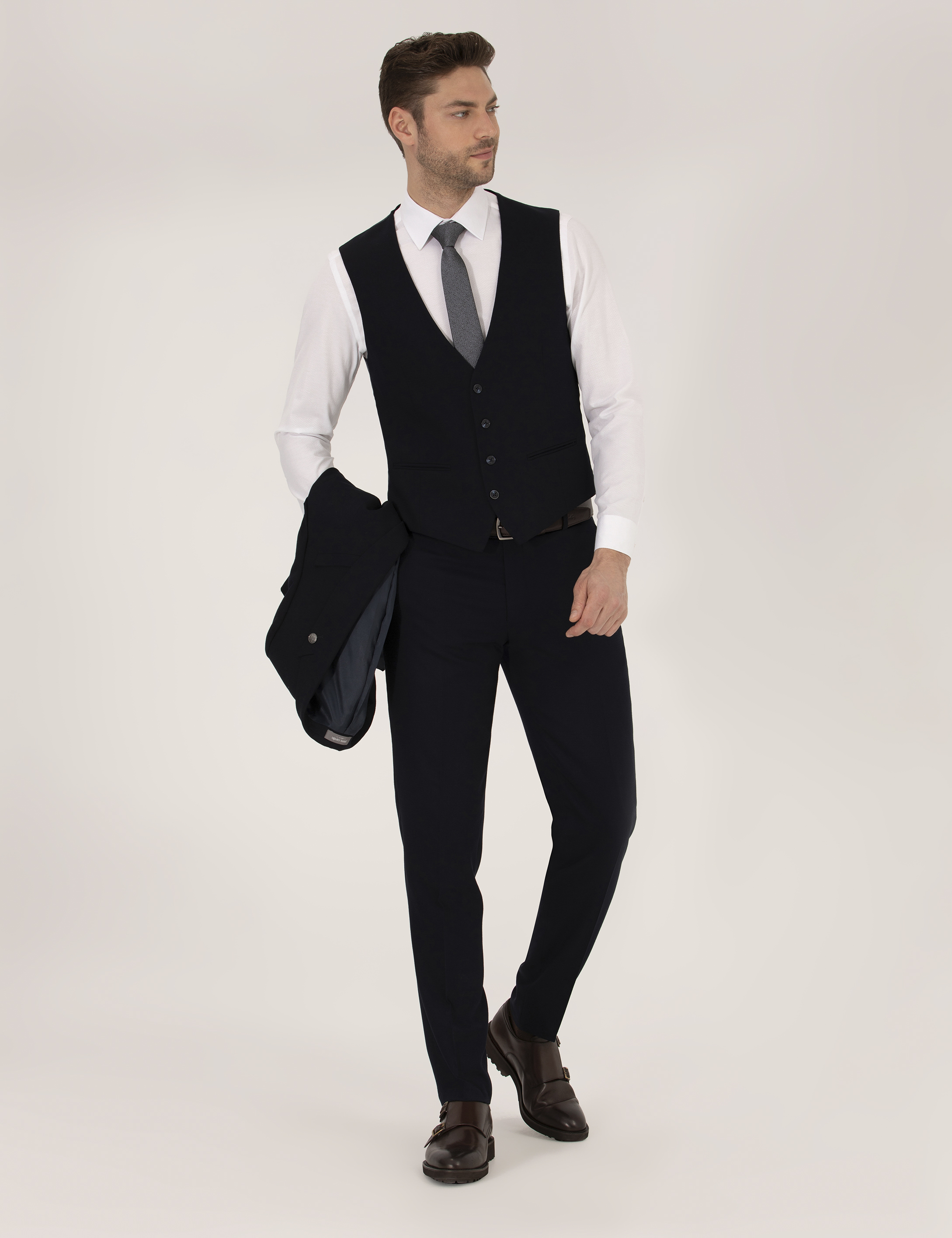 Lacivert Yelekli Ex. Slim Fit Takım Elbise