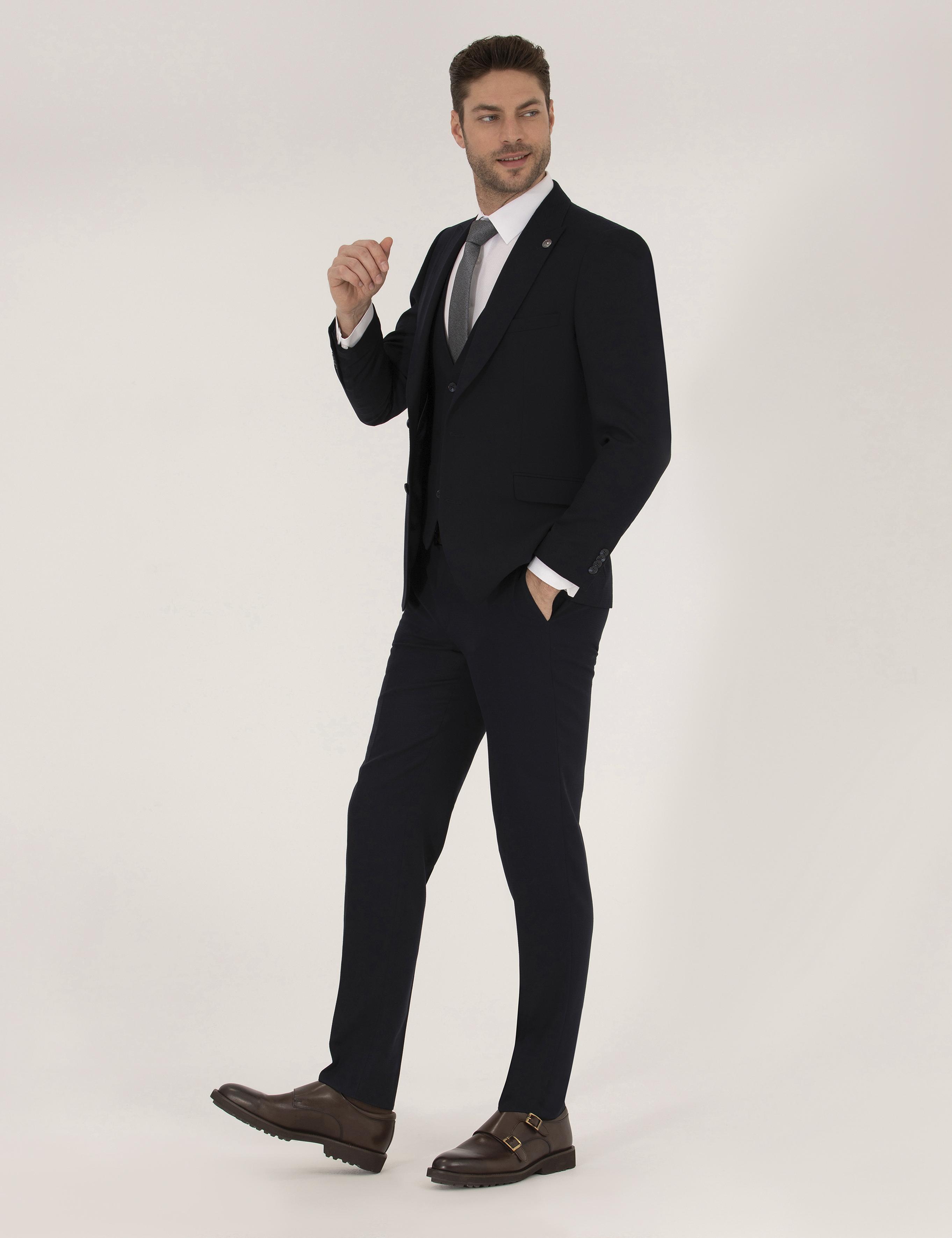 Lacivert Yelekli Ex. Slim Fit Takım Elbise