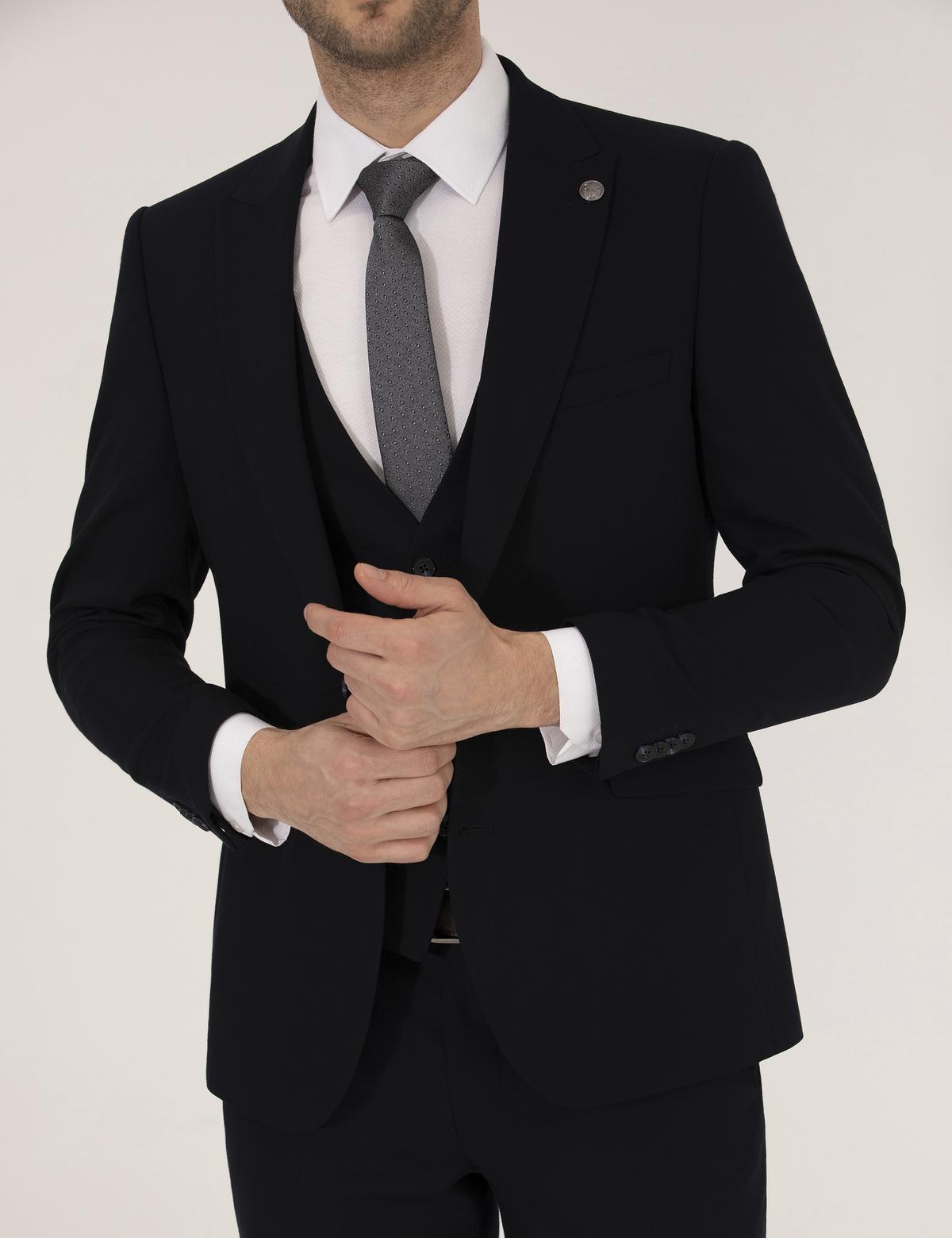 Lacivert Yelekli Ex. Slim Fit Takım Elbise - 50268603047