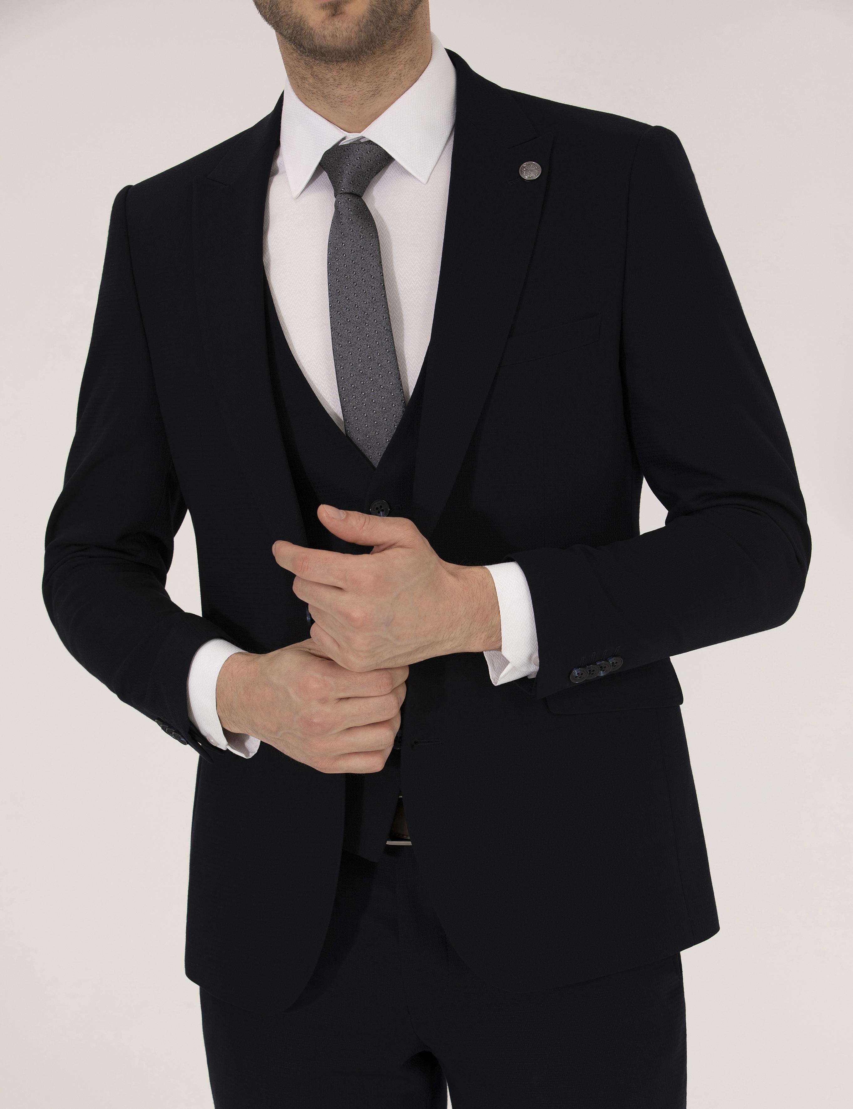 Lacivert Yelekli Ex. Slim Fit Takım Elbise