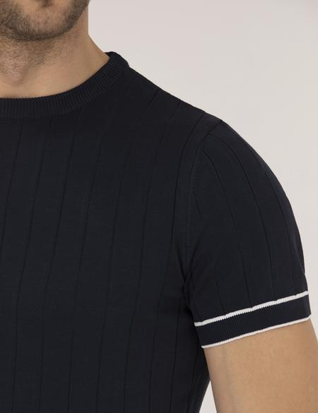 Koyu Lacivert Slim Fit Bisiklet Yaka Triko Tişört - 50268875048