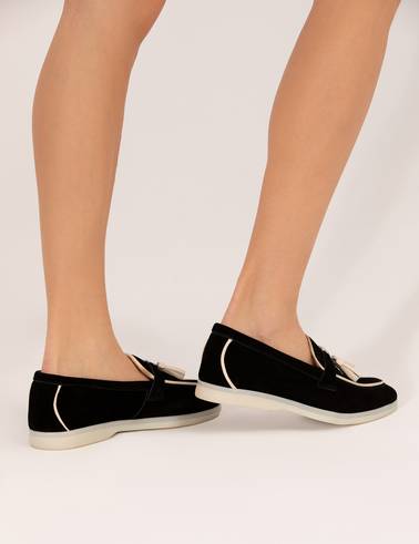 Siyah Süet Deri Loafer