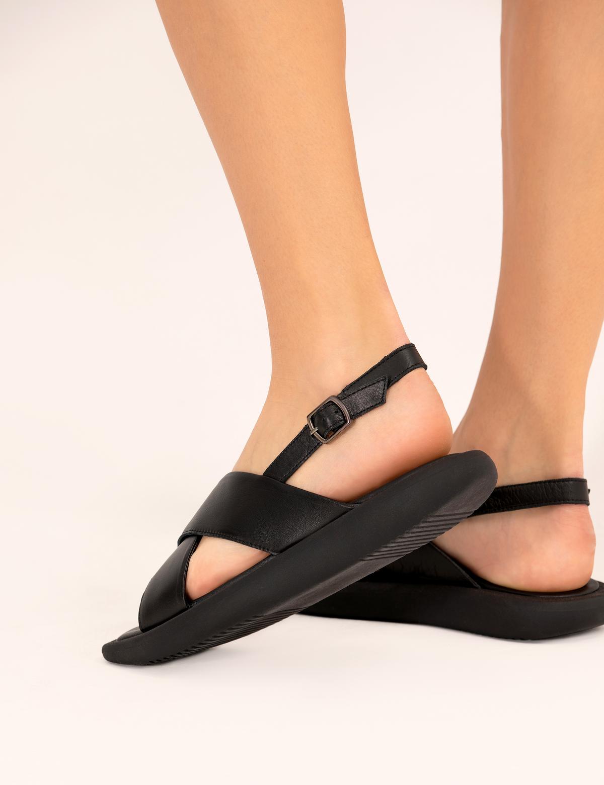 Siyah Deri Sandalet - 50269963009