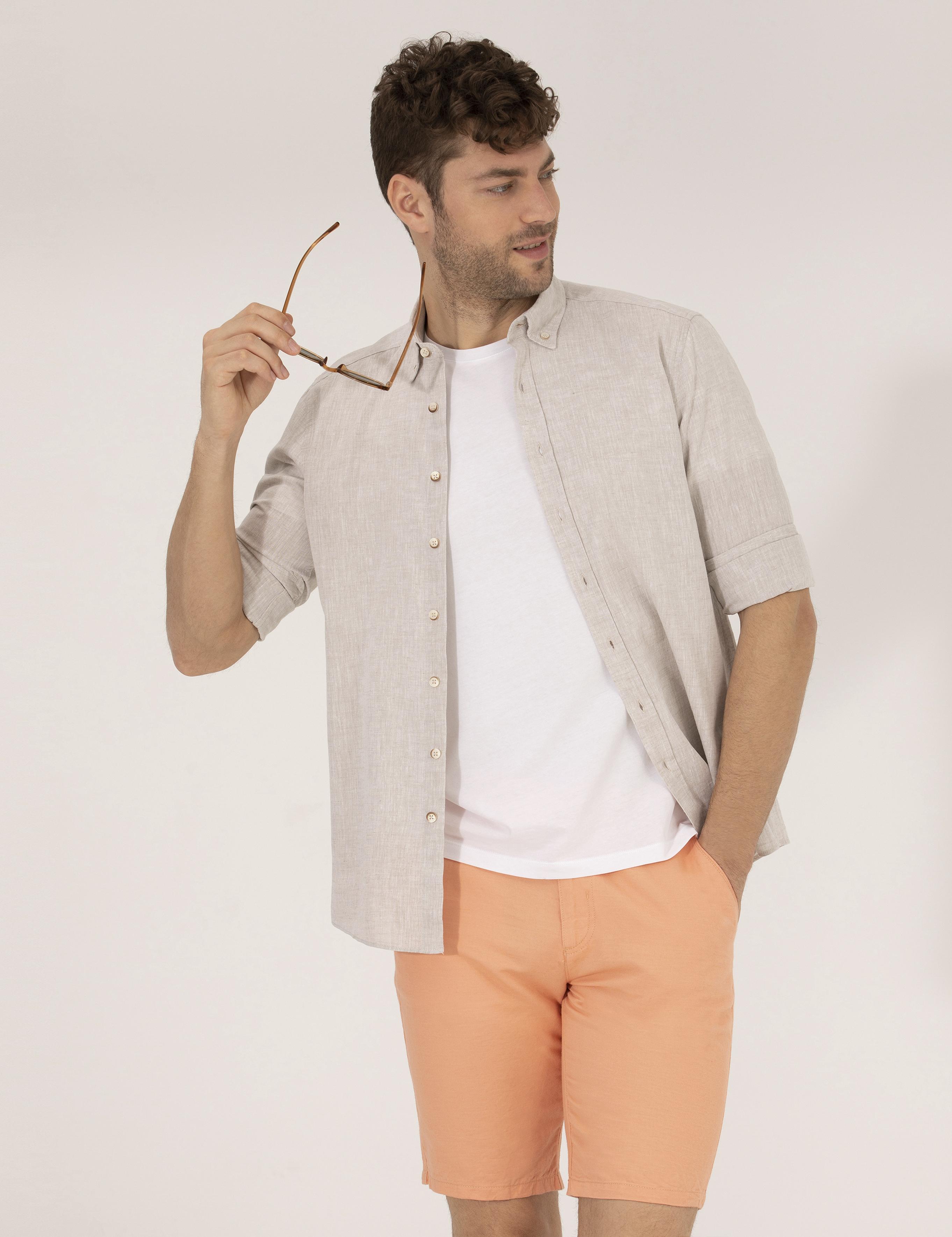 Açık Kahverengi Regular Fit Uzun Kollu Gömlek