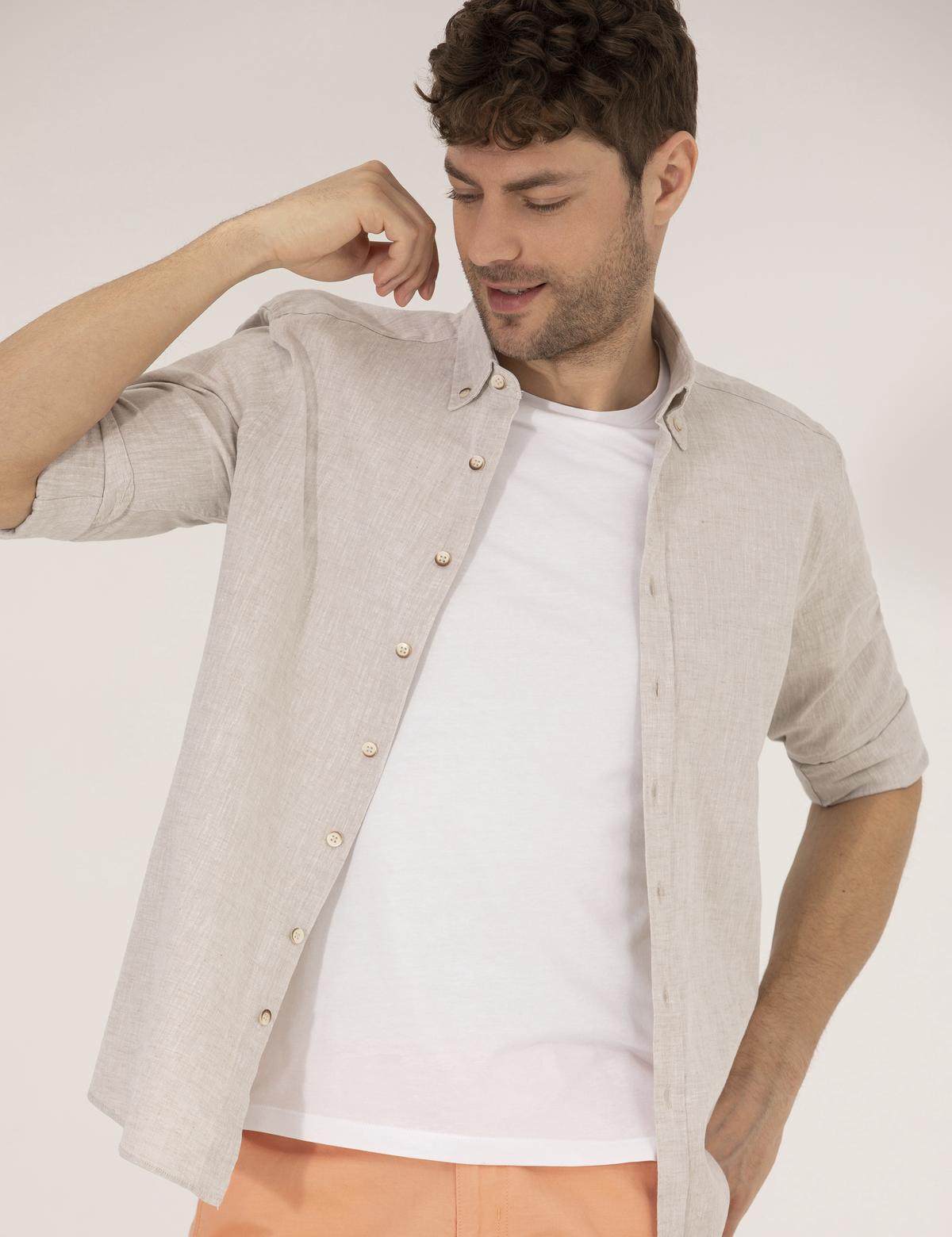 Açık Kahverengi Regular Fit Uzun Kollu Gömlek - 50265119168