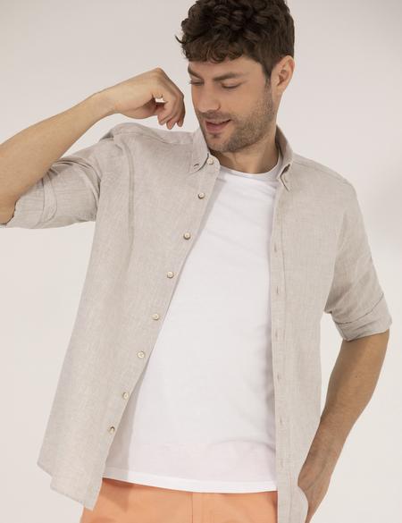 Açık Kahverengi Regular Fit Uzun Kollu Gömlek - 50265119168