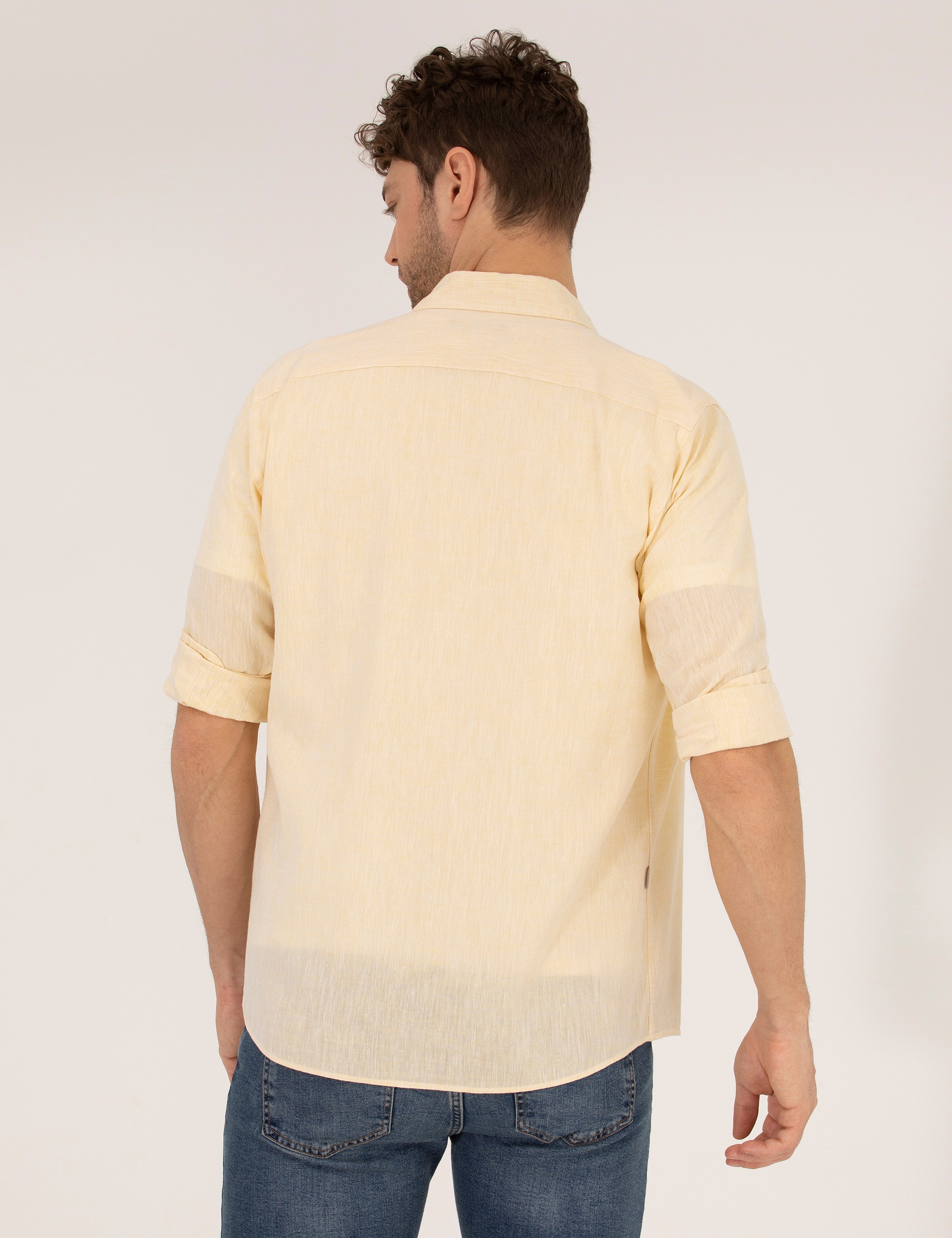 Sarı Regular Fit Uzun Kollu Gömlek - Image 5