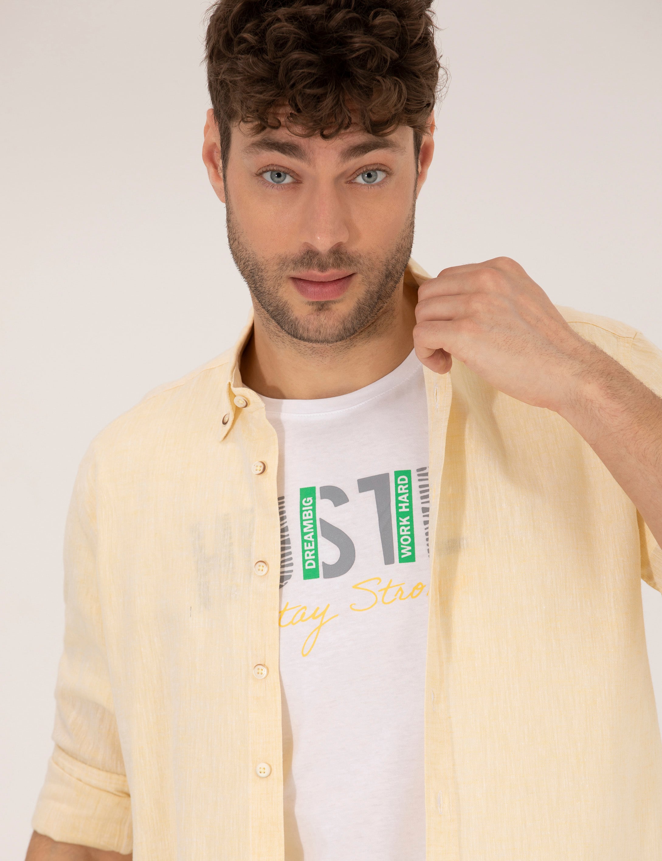 Pierre Cardin Sarı Regular Fit Uzun Kollu Gömlek görsel 3